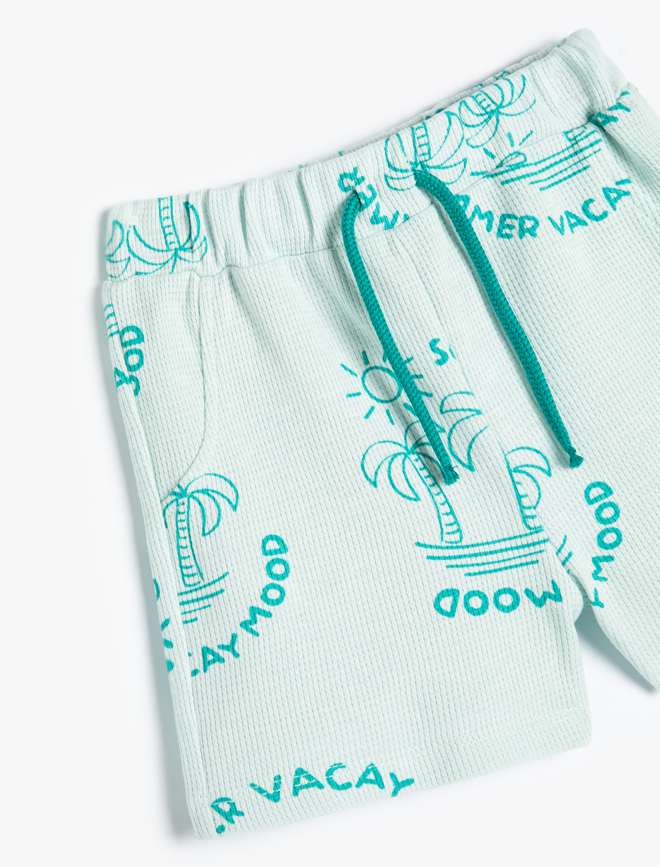  Erkek Bebek Şort Palmiye Baskılı Beli Lastikli Dokulu Pamuklu