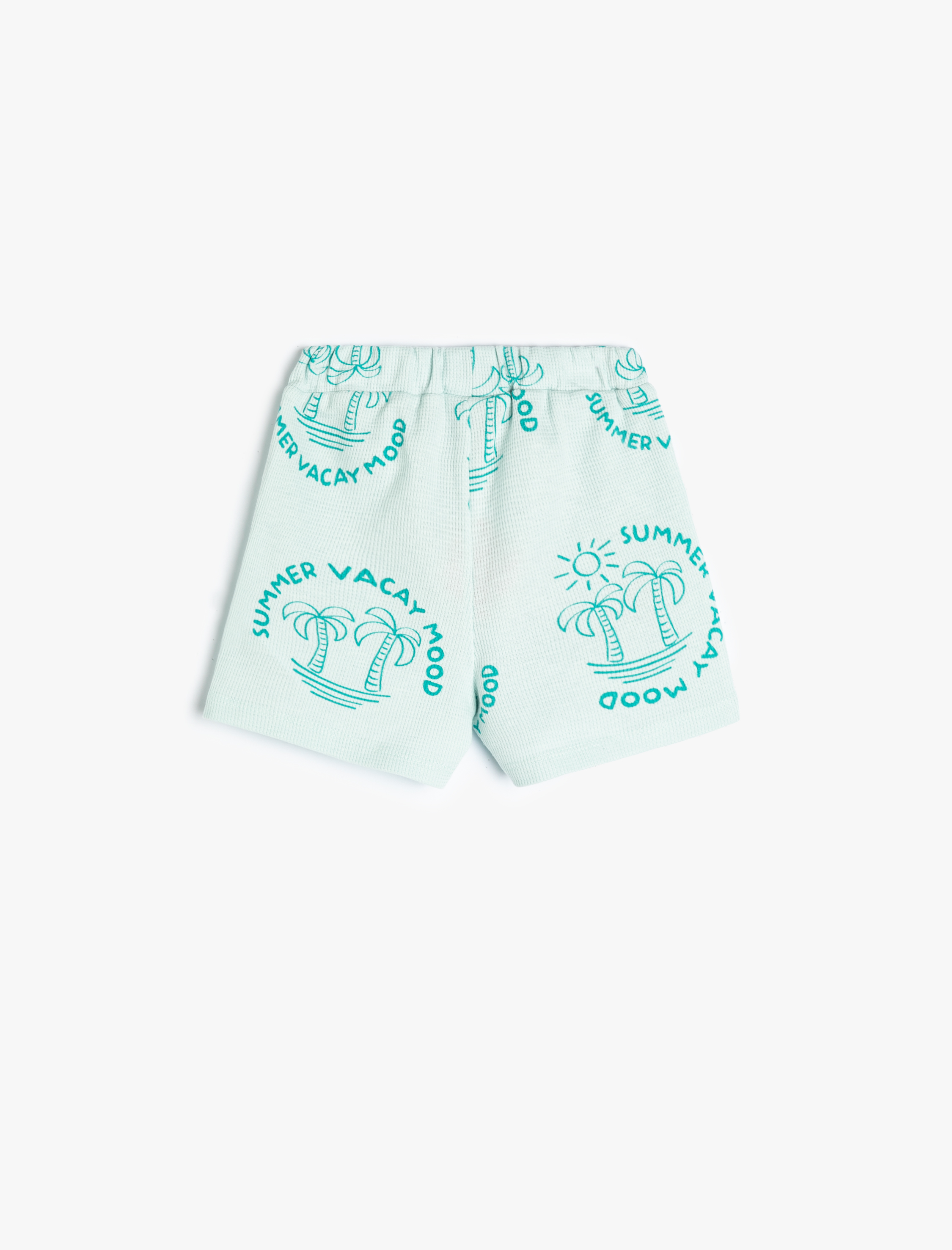  Erkek Bebek Şort Palmiye Baskılı Beli Lastikli Dokulu Pamuklu