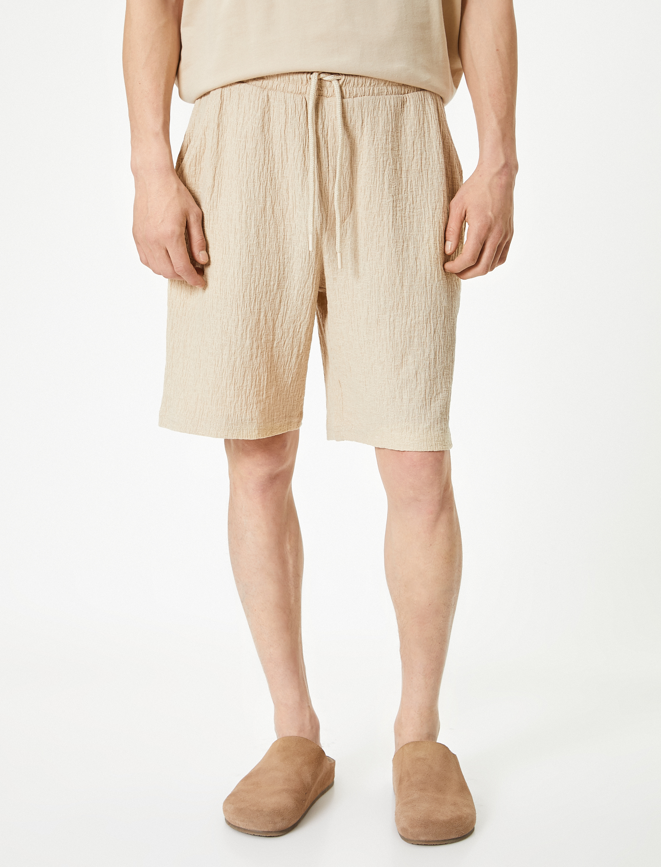   Yazlık Şort Beli Bağcıklı Cep Detaylı Dokulu