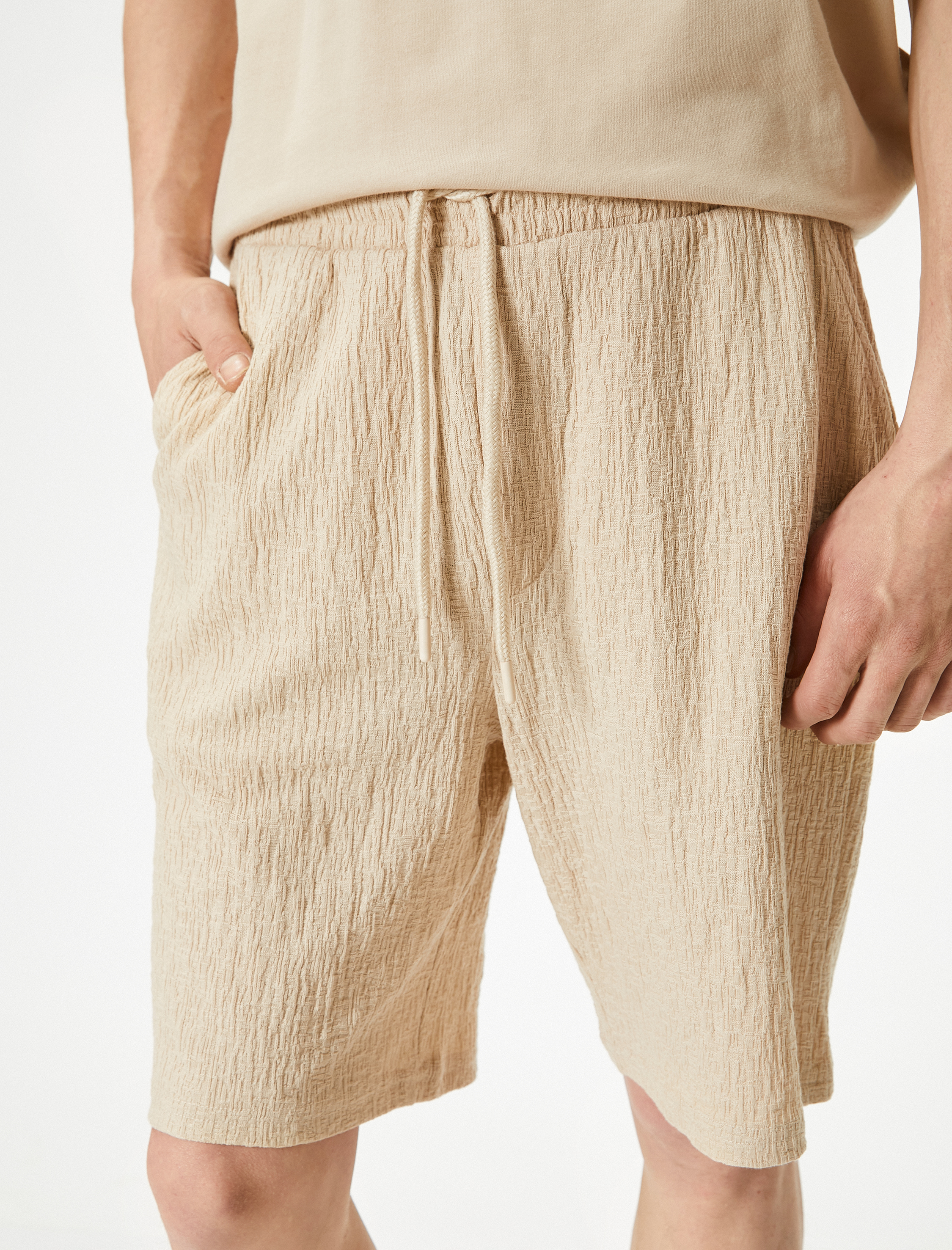   Yazlık Şort Beli Bağcıklı Cep Detaylı Dokulu