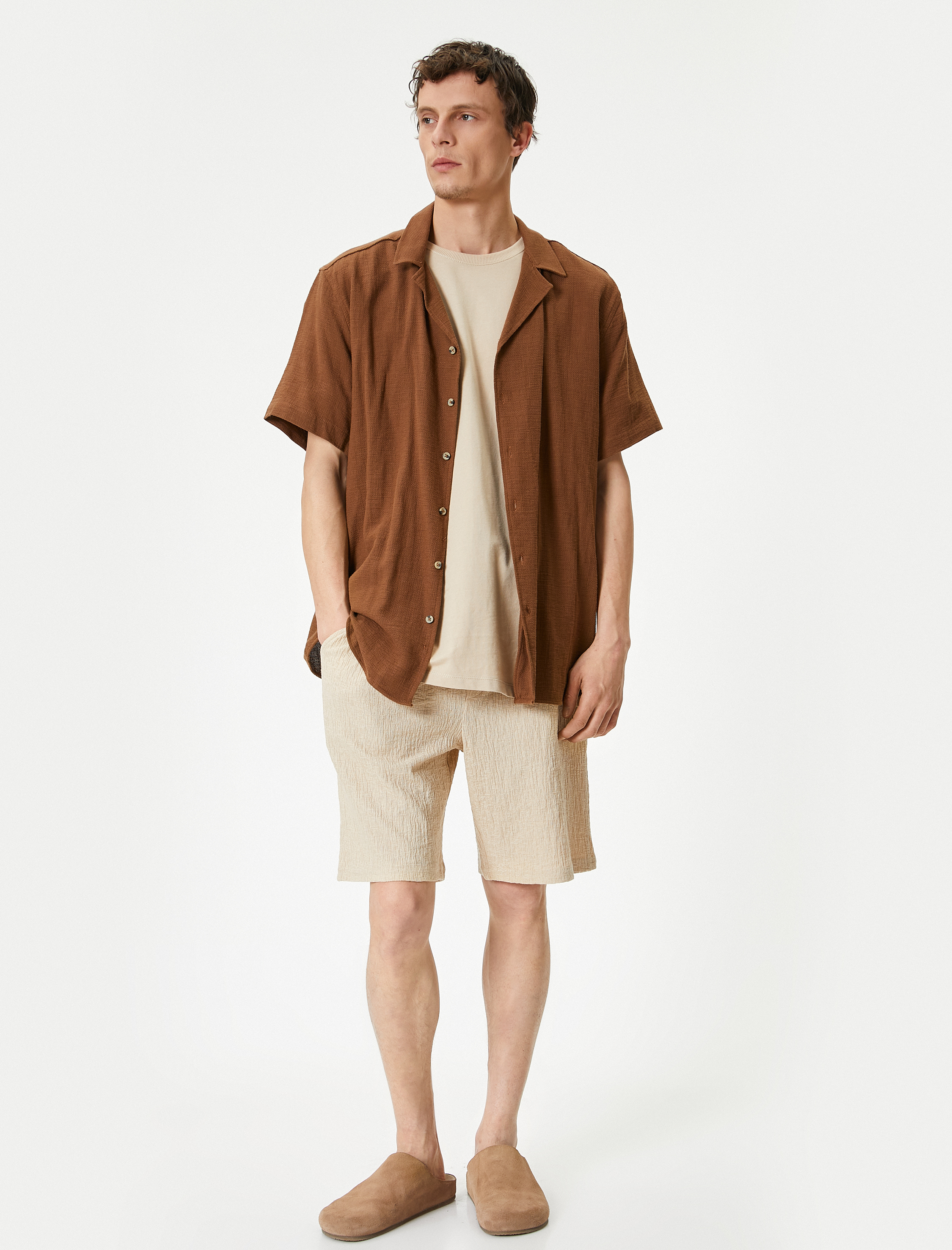   Yazlık Şort Beli Bağcıklı Cep Detaylı Dokulu