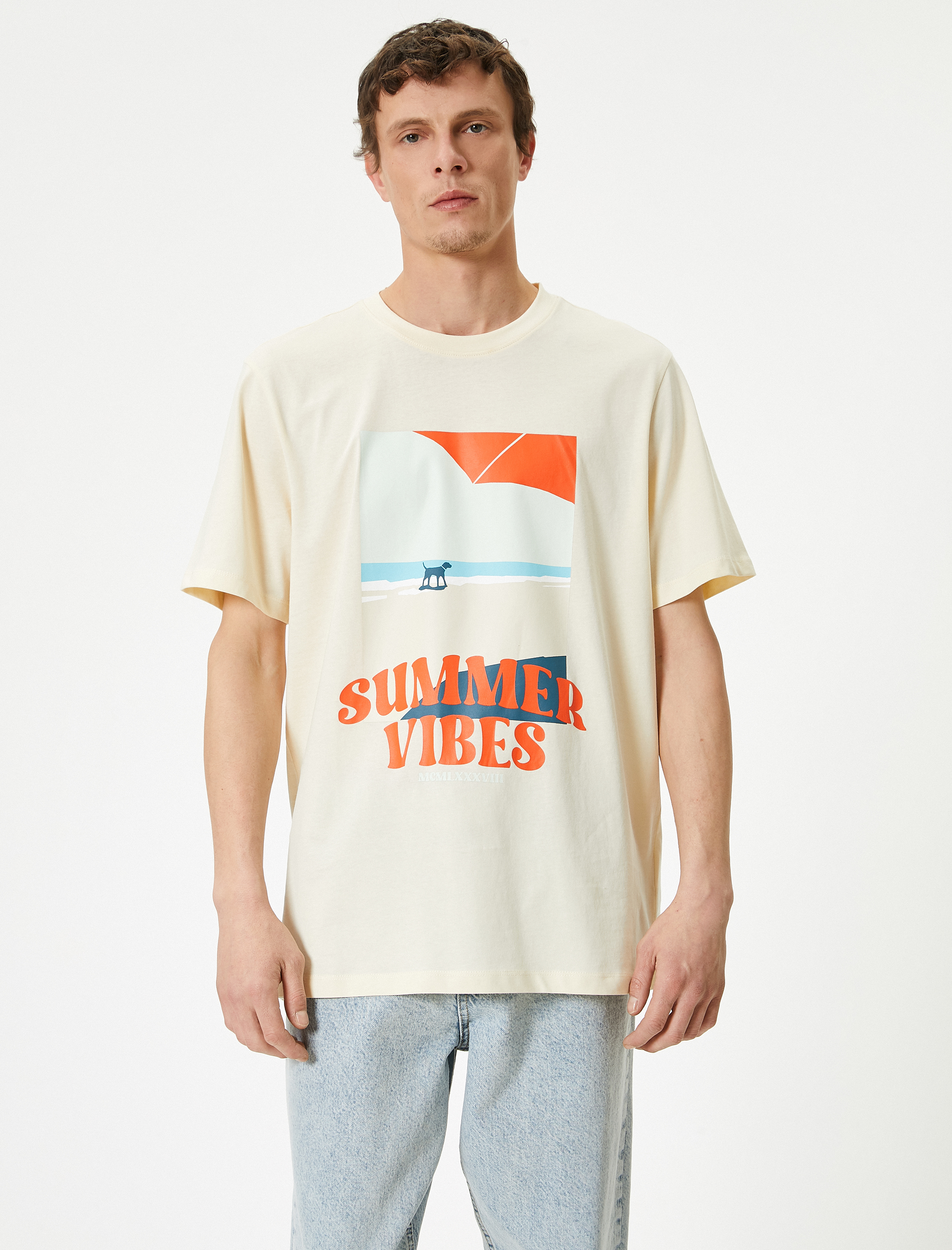   Slogan Baskılı Tişört Bisiklet Yaka Kısa Kollu Pamuklu