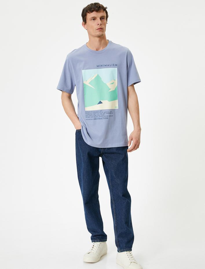  Slogan Baskılı Tişört Bisiklet Yaka Kısa Kollu Pamuklu