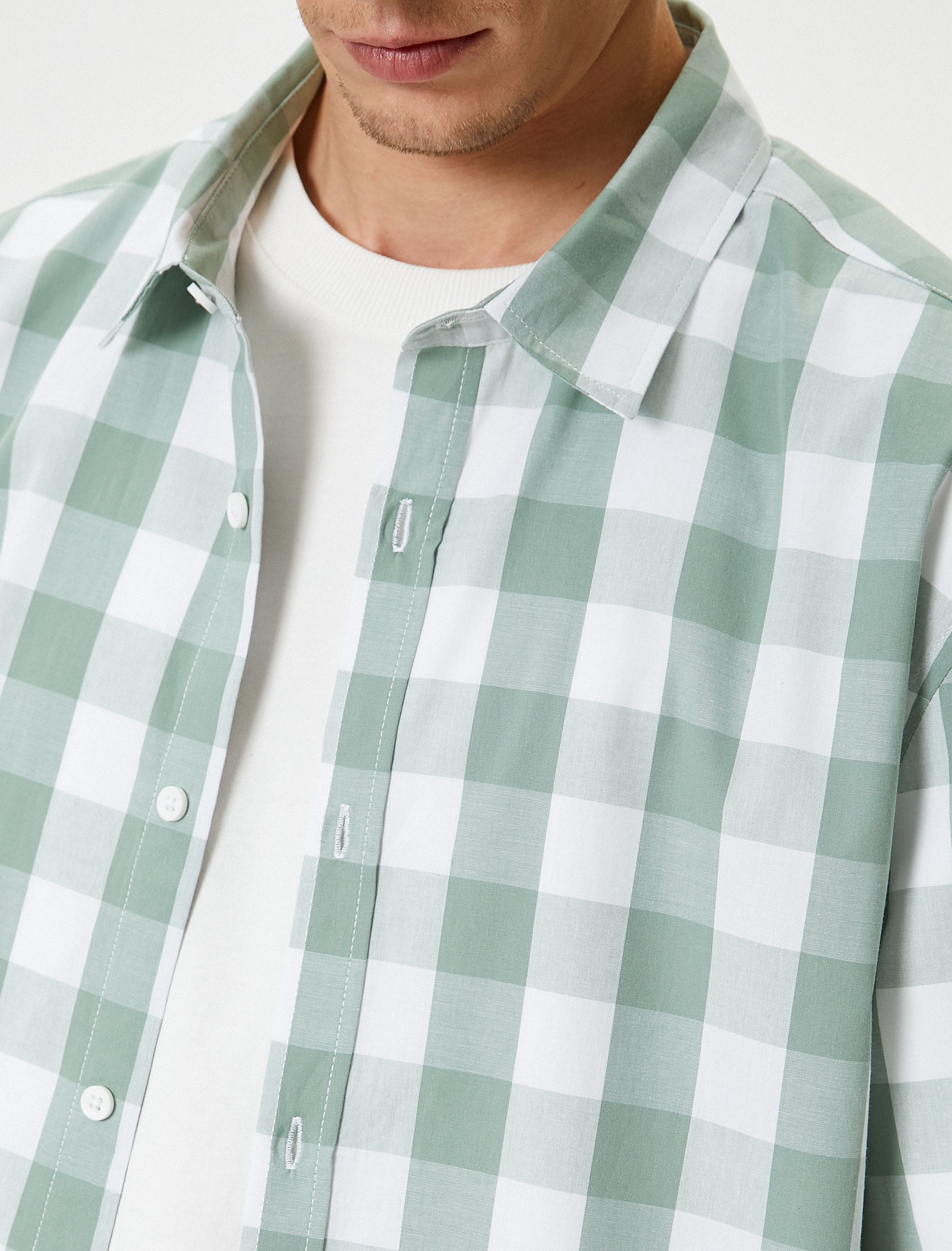   Ekoseli Gömlek Kısa Kollu Klasik Yaka Düğmeli Regular Fit