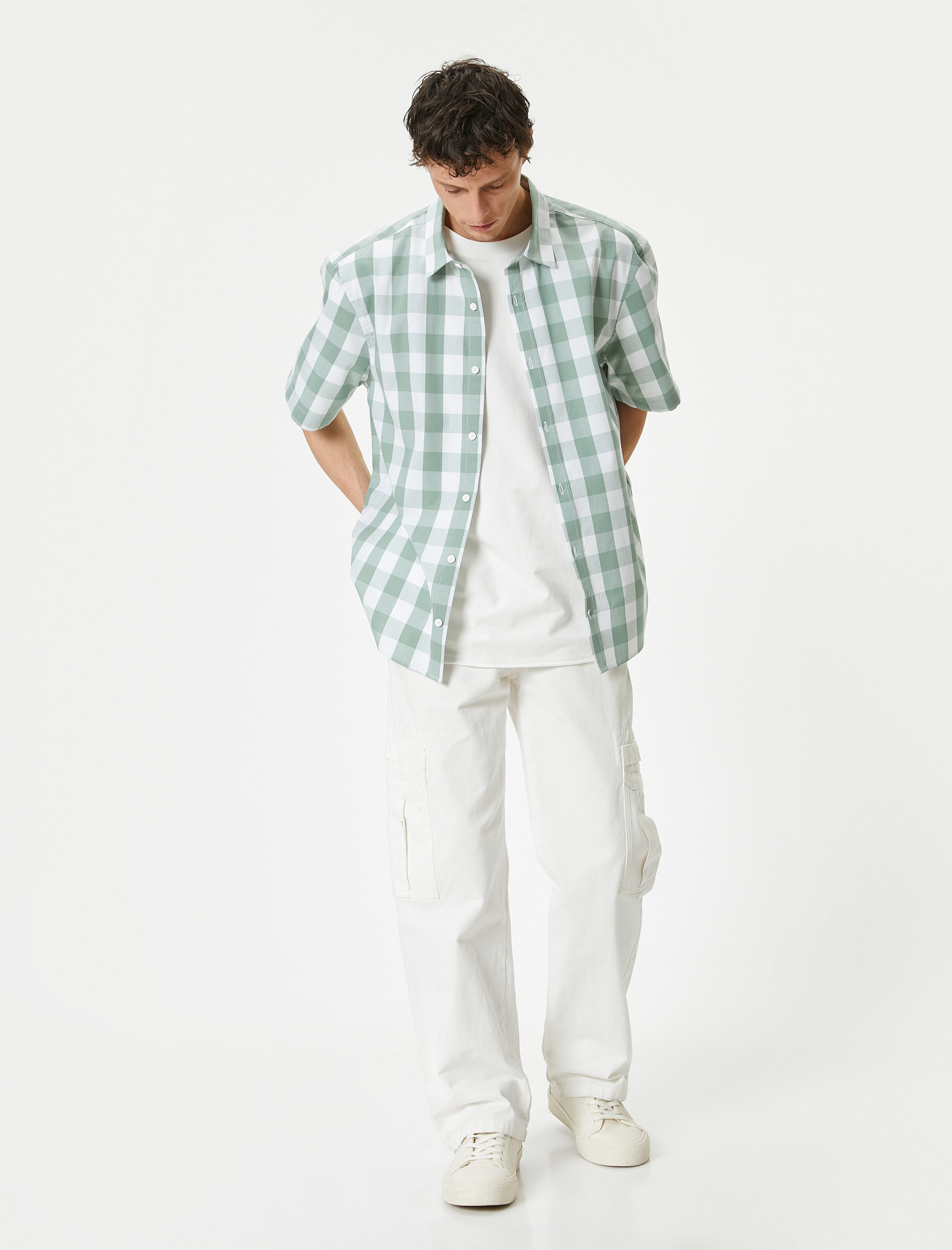   Ekoseli Gömlek Kısa Kollu Klasik Yaka Düğmeli Regular Fit