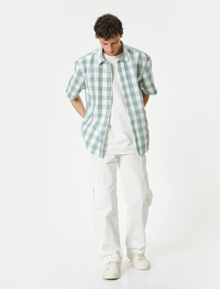  Ekoseli Gömlek Kısa Kollu Klasik Yaka Düğmeli Regular Fit