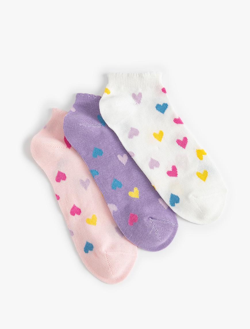  Kız Çocuk 3'lü Kalpli Çorap Seti Çok Renkli