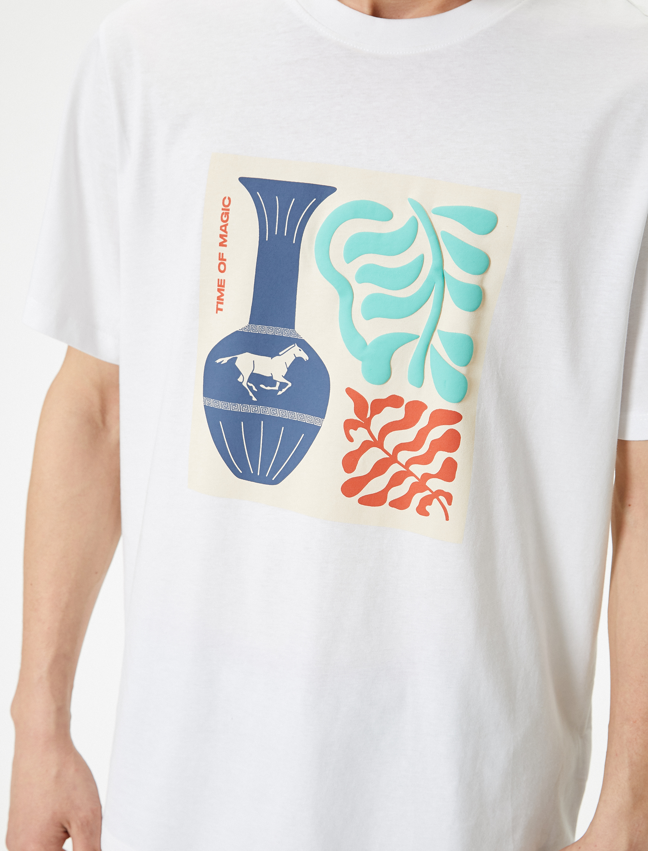   Kabartma Baskılı Tişört Sloganlı Bisiklet Yaka Pamuklu