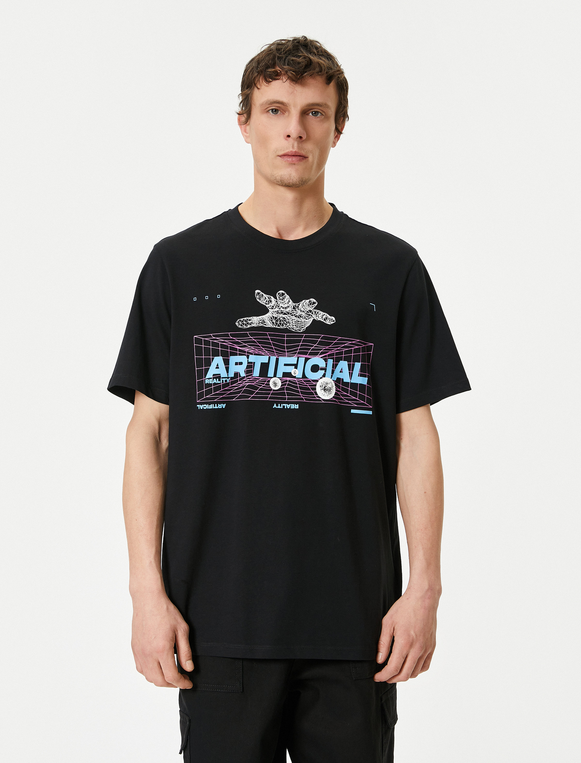   Slogan Baskılı Tişört Bisiklet Yaka Kısa Kollu Pamuklu