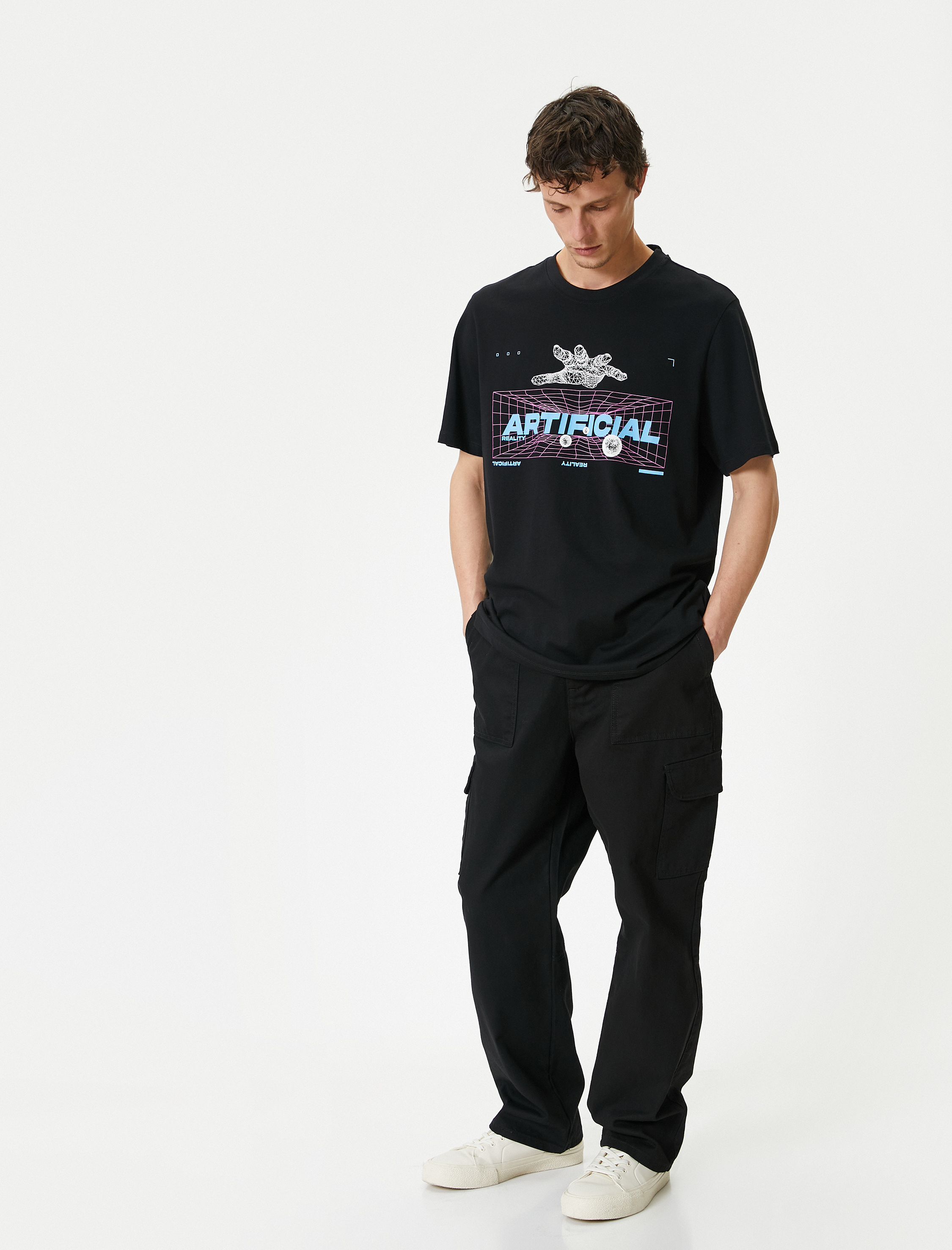   Slogan Baskılı Tişört Bisiklet Yaka Kısa Kollu Pamuklu