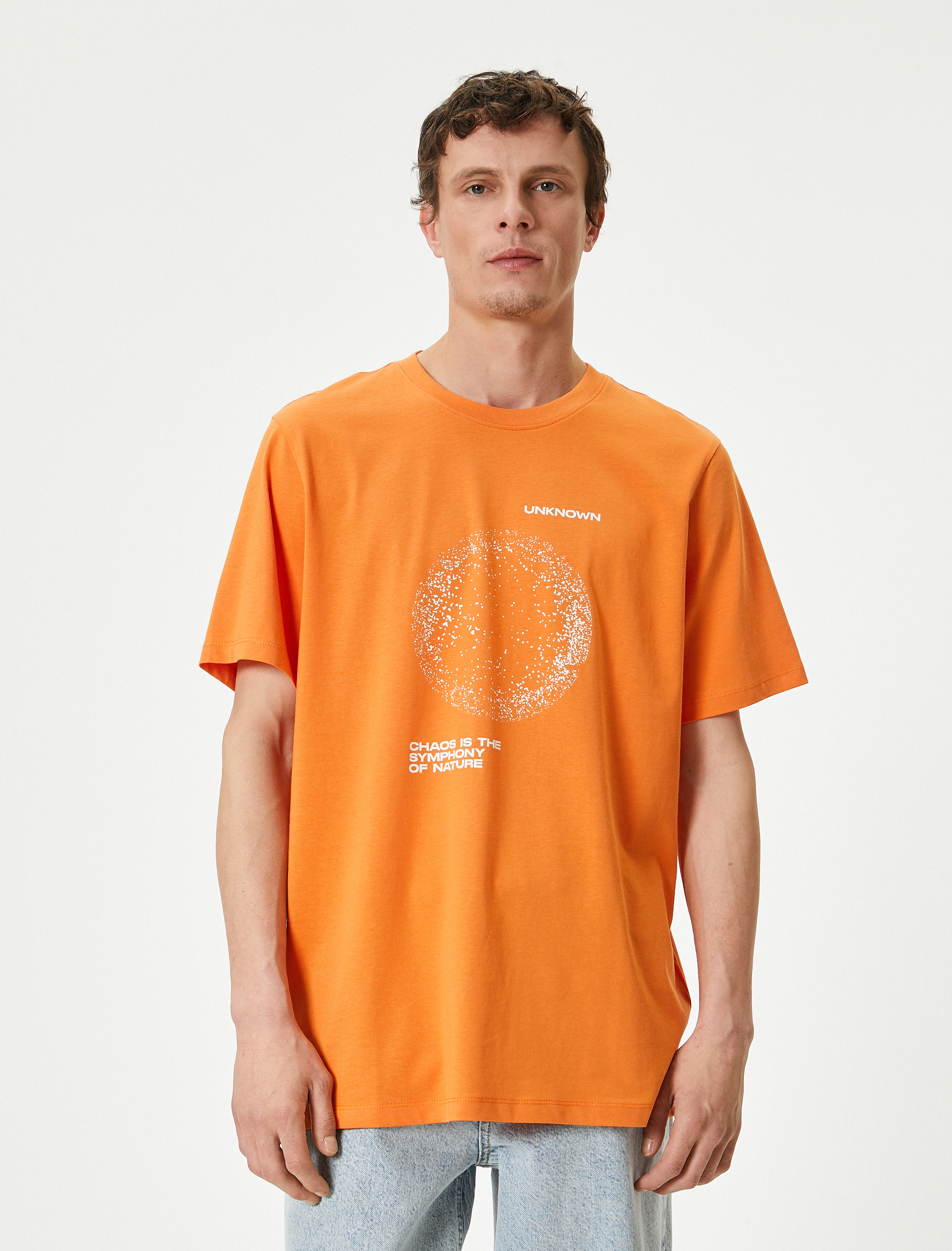   Slogan Baskılı Tişört Bisiklet Yaka Kısa Kollu Pamuklu