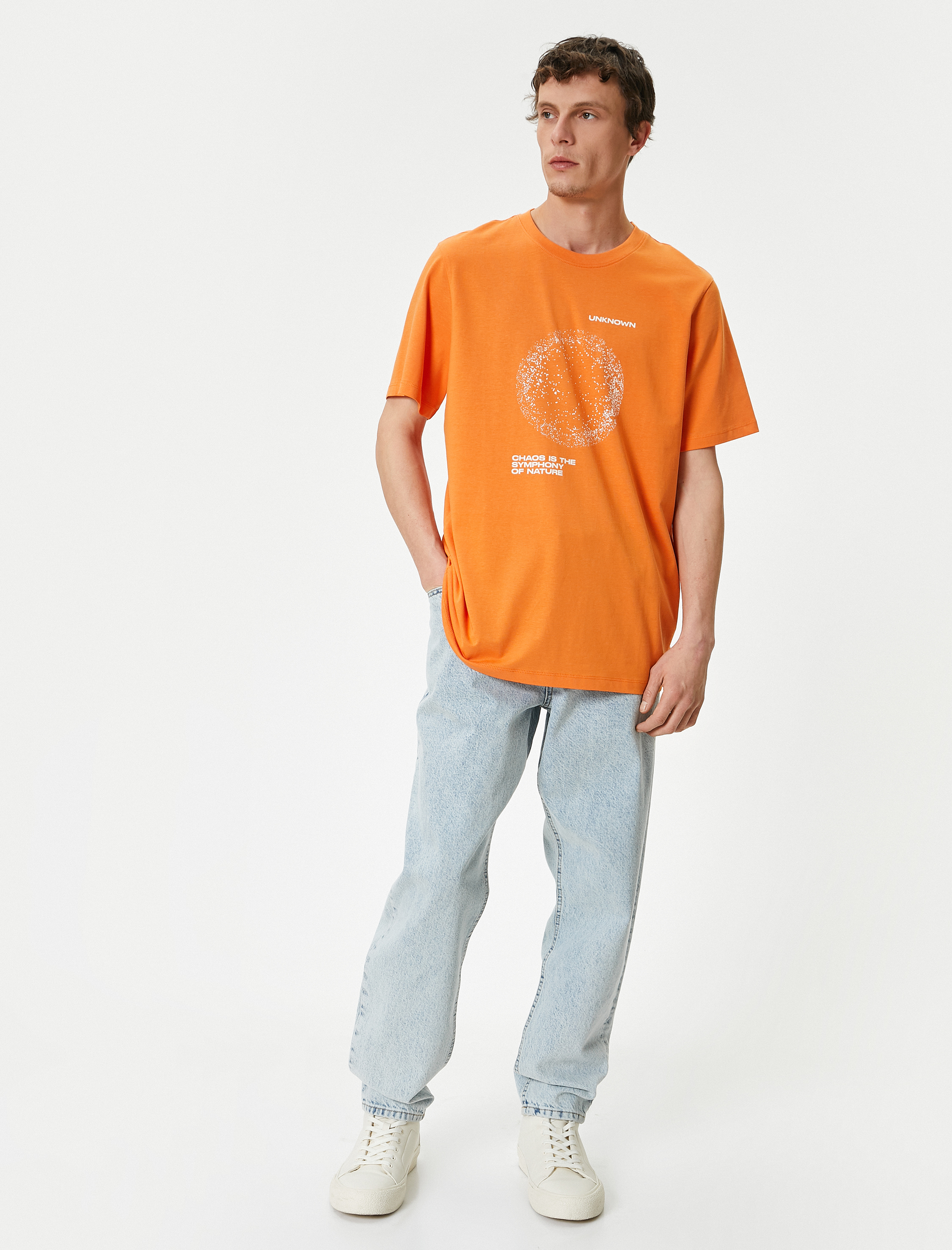   Slogan Baskılı Tişört Bisiklet Yaka Kısa Kollu Pamuklu