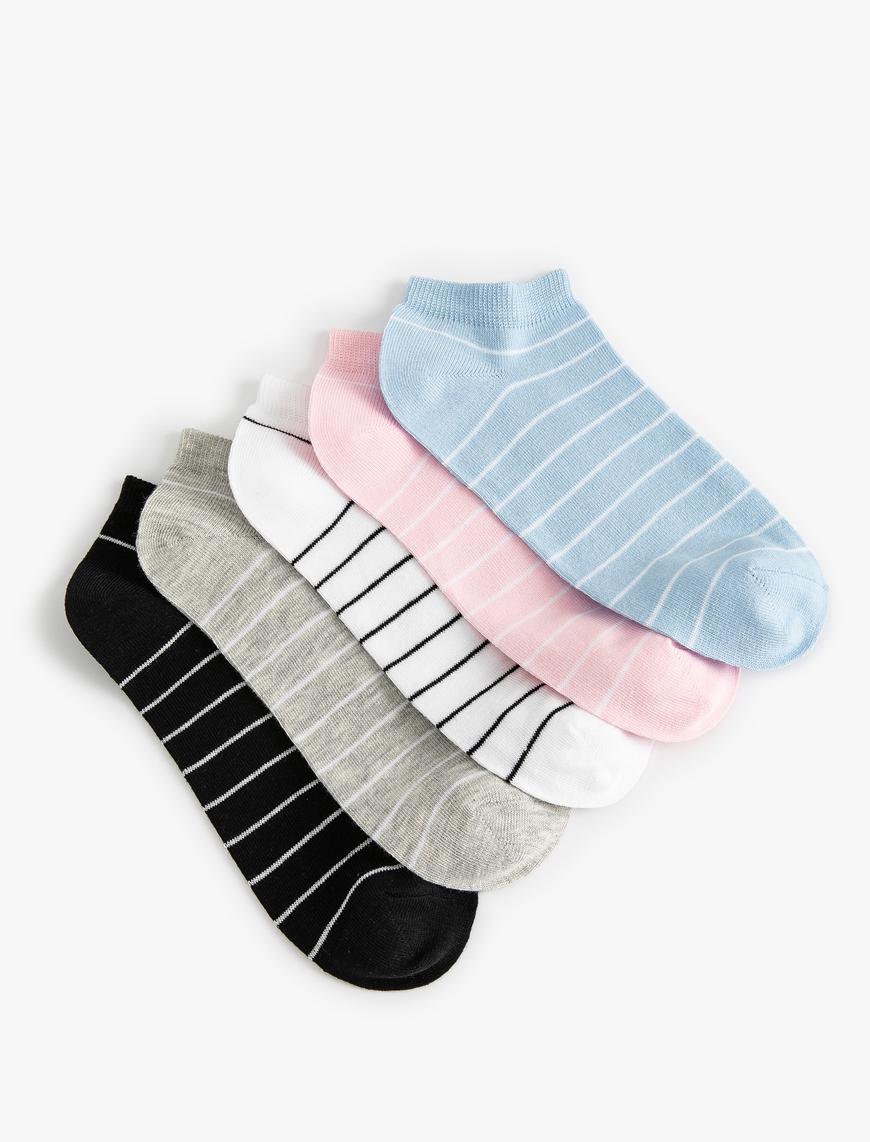  Kadın Çizgili 5'li Patik Çorap Seti Çok Renkli