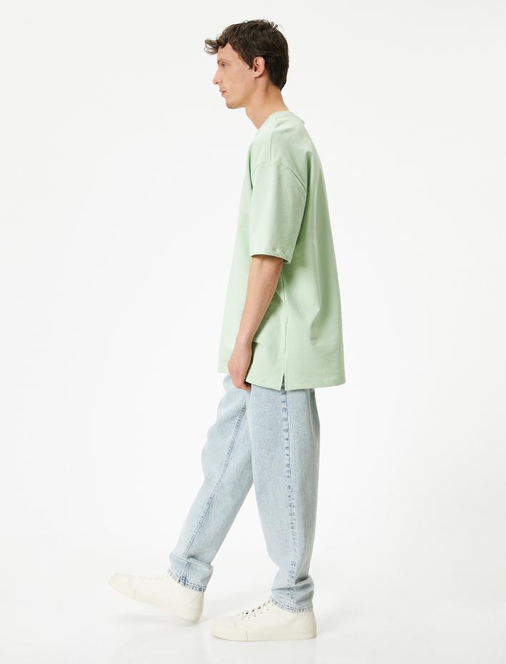  Basic Oversize Tişört Bisiklet Yaka Düşük Omuzlu Kısa Kollu Pamuklu