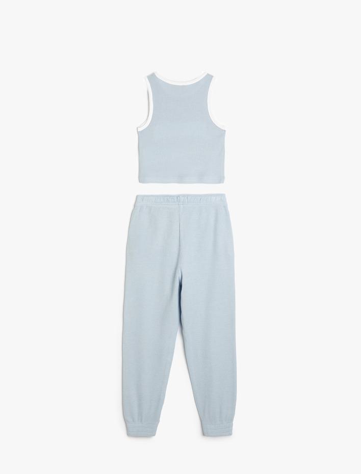 Kız Çocuk Eşofman Takımı Pantolon ve Askılı Tişört 2'li Set Dokulu Pamuklu