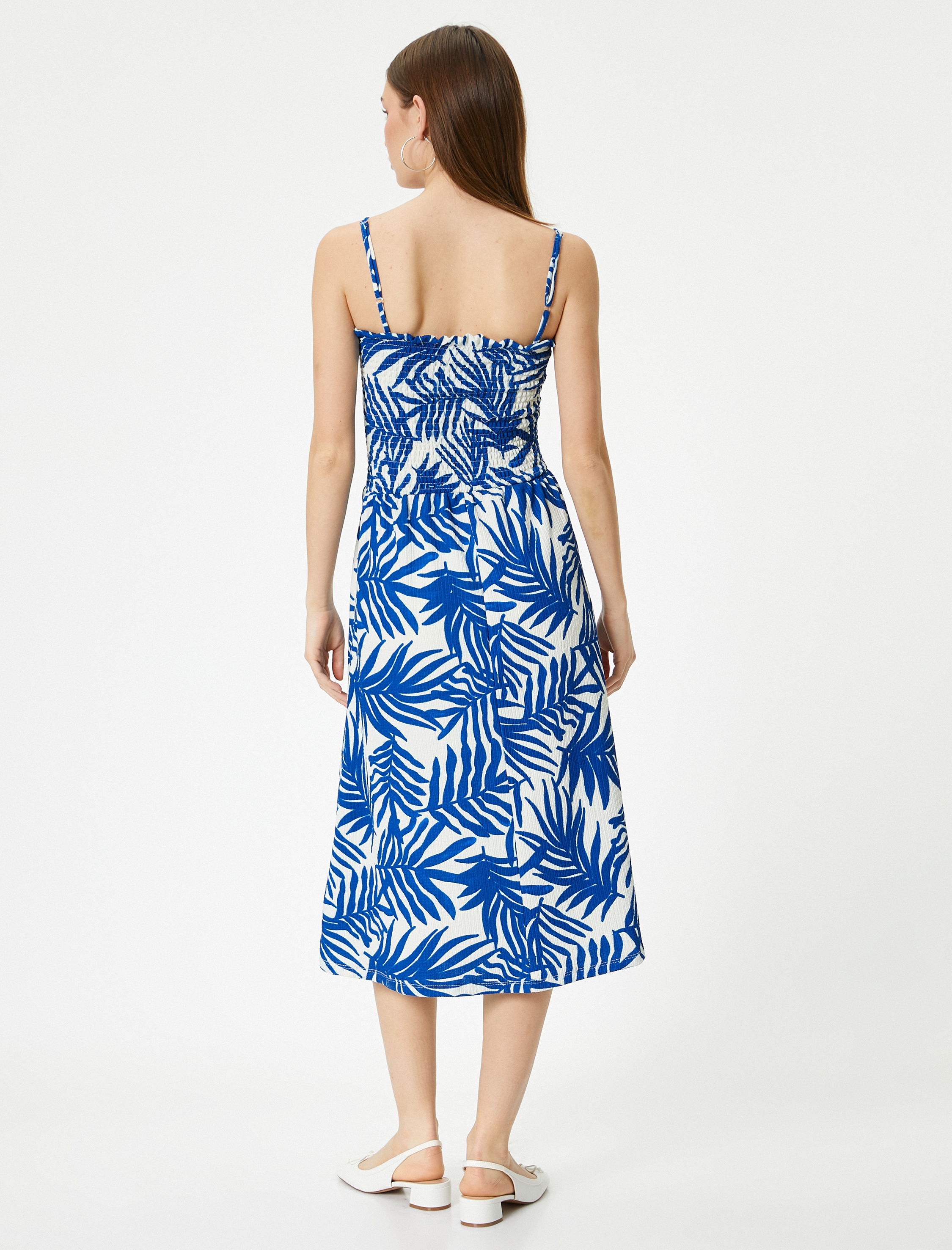   Çiçekli Elbise Midi Boy Askılı Gipe Detaylı Rahat Kalıp Bürümcük