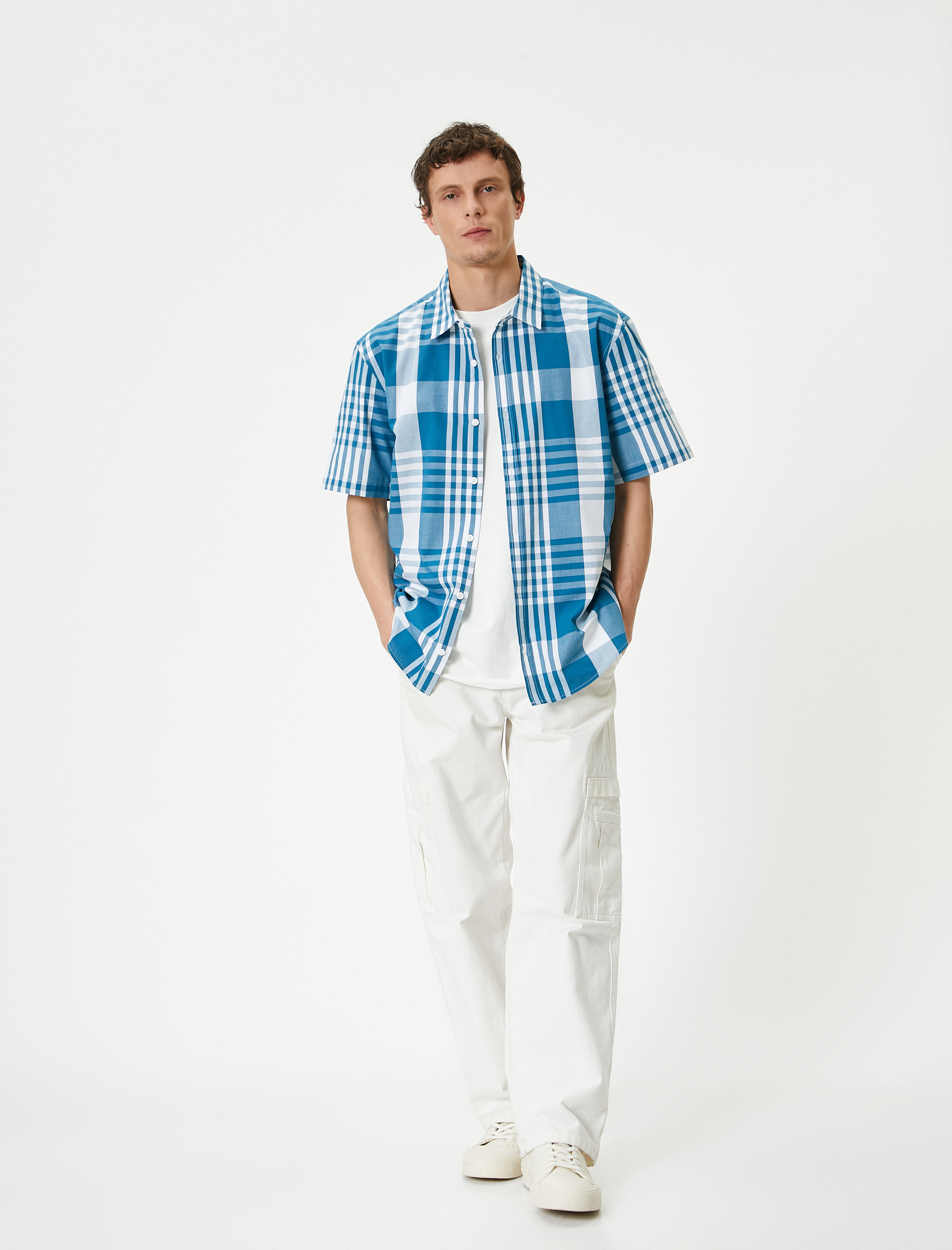   Ekoseli Gömlek Kısa Kollu Klasik Yaka Düğmeli Regular Fit