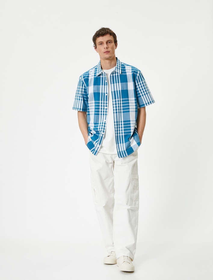  Ekoseli Gömlek Kısa Kollu Klasik Yaka Düğmeli Regular Fit