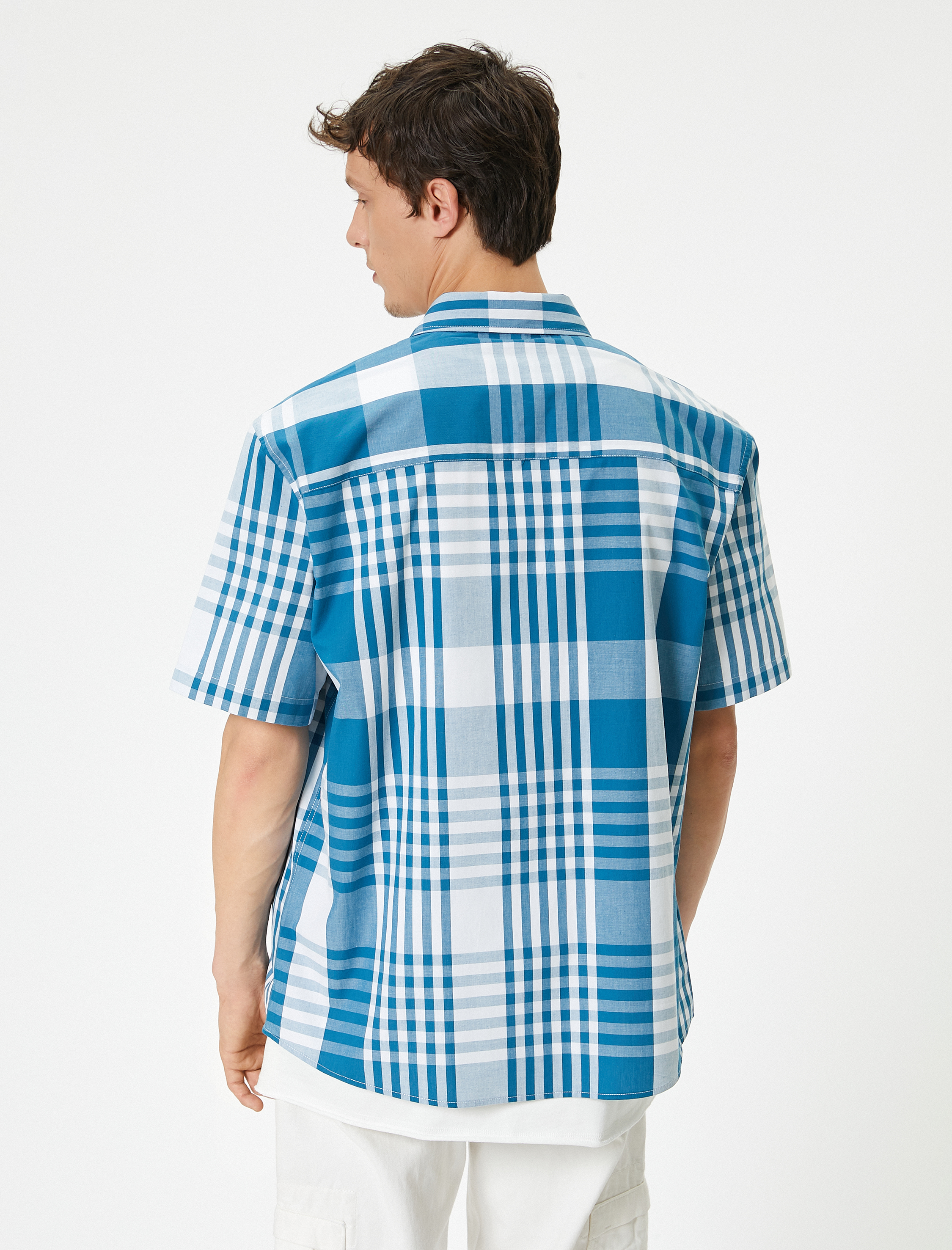   Ekoseli Gömlek Kısa Kollu Klasik Yaka Düğmeli Regular Fit