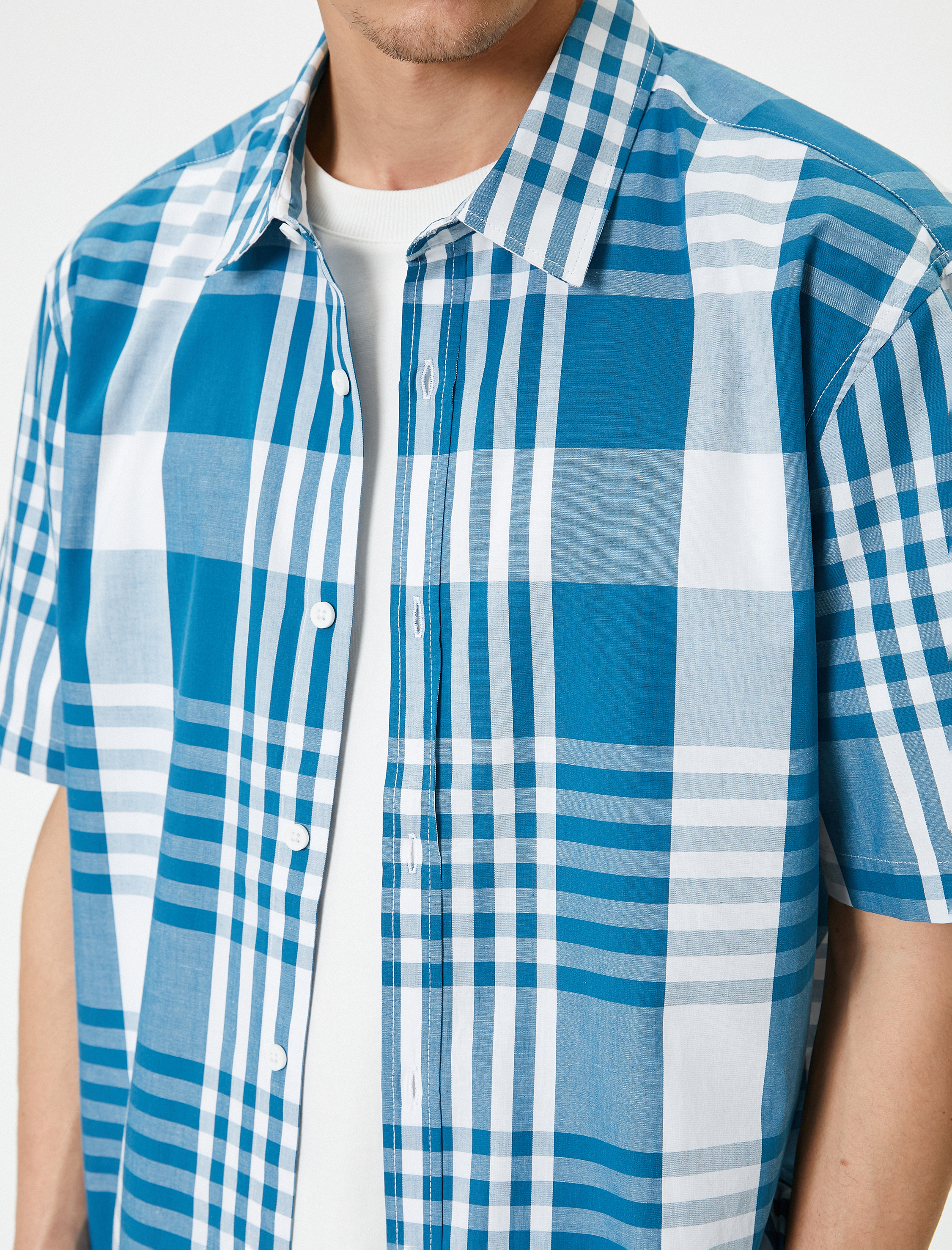   Ekoseli Gömlek Kısa Kollu Klasik Yaka Düğmeli Regular Fit