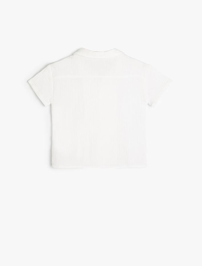 Erkek Bebek Müslin Gömlek Dokulu Düğme Detaylı Klasik Yaka Cepli