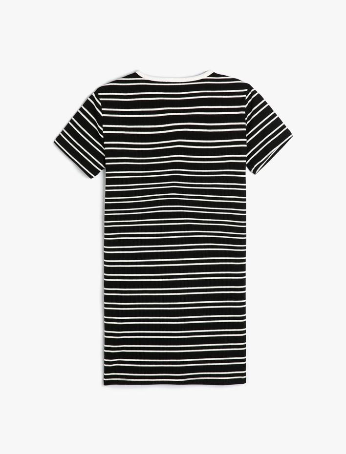 Kız Çocuk Elbise Kısa Kollu Bisiklet Yaka Ribanalı