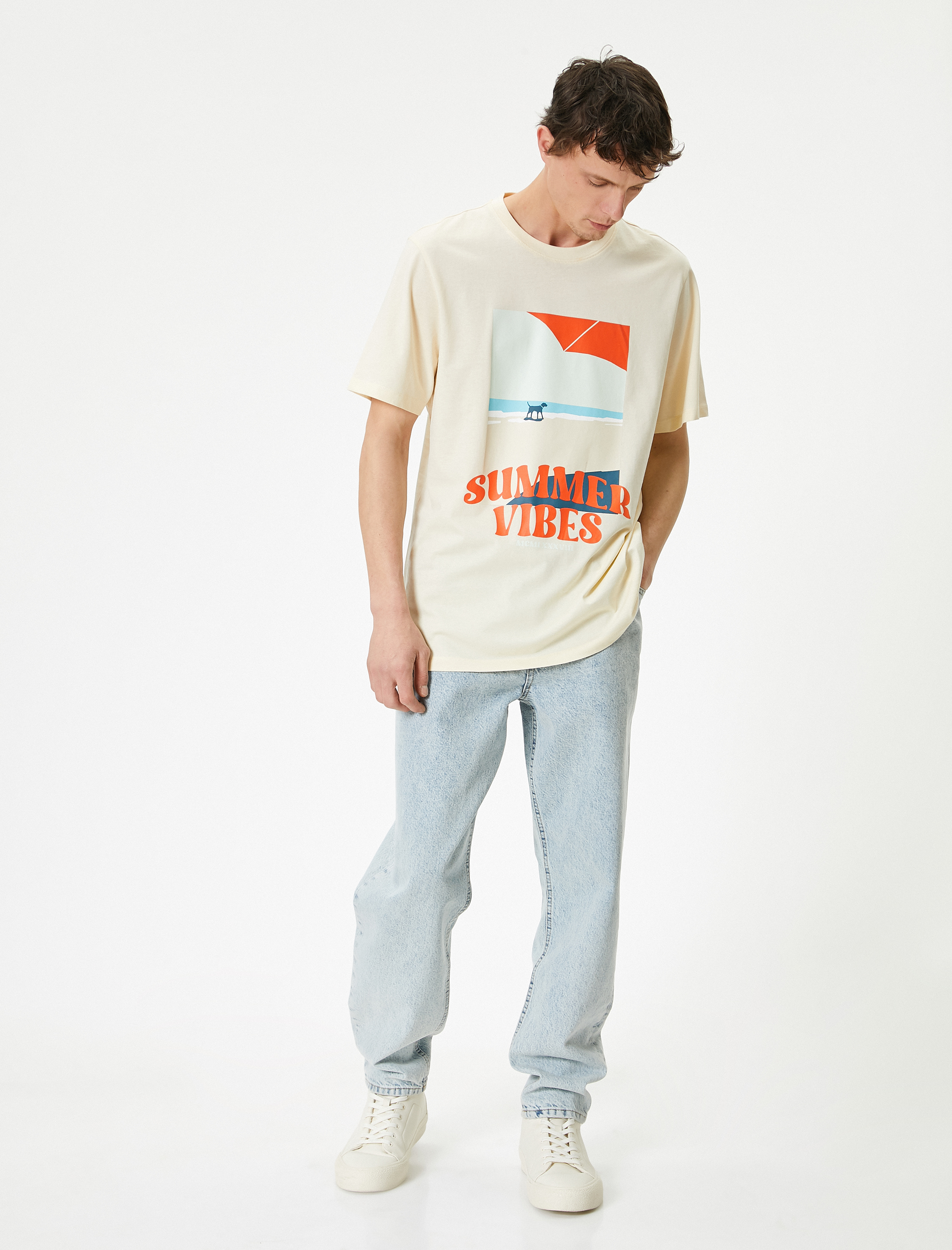   Slogan Baskılı Tişört Bisiklet Yaka Kısa Kollu Pamuklu