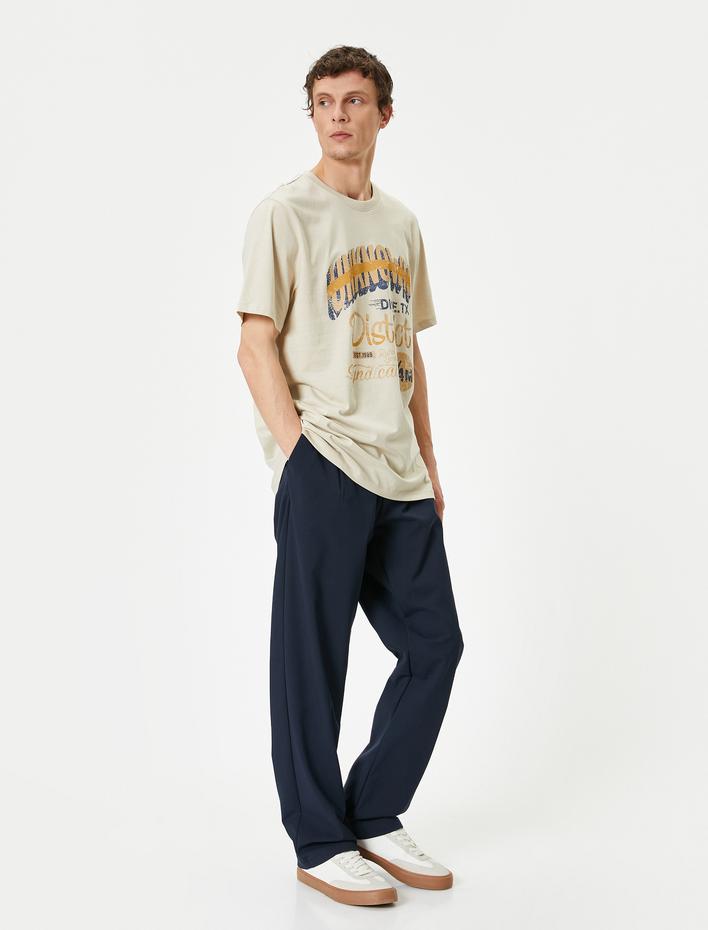  Slogan Baskılı Tişört Bisiklet Yaka Kısa Kollu Pamuklu