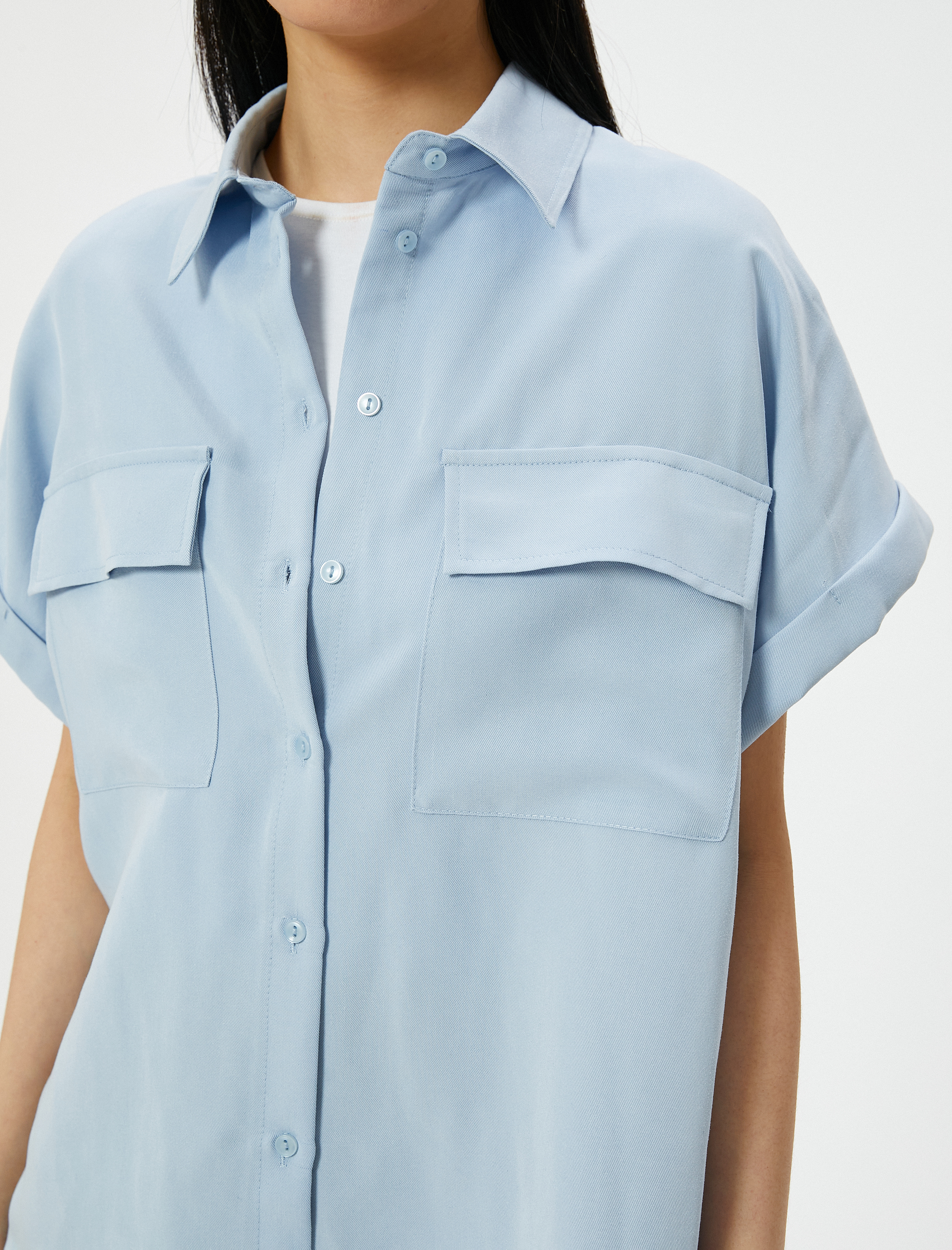   Kısa Kollu Gömlek Cepli Düğmeli Modal Karışımlı