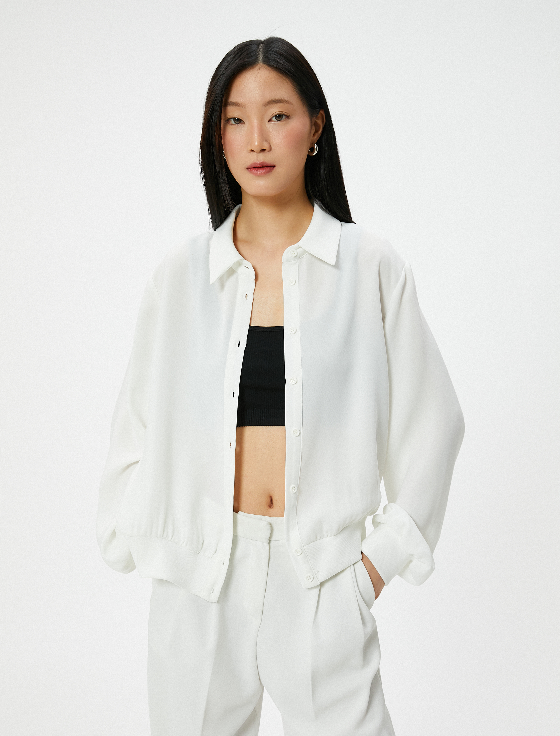   Şifon Gömlek Düğmeli Balon Kollu