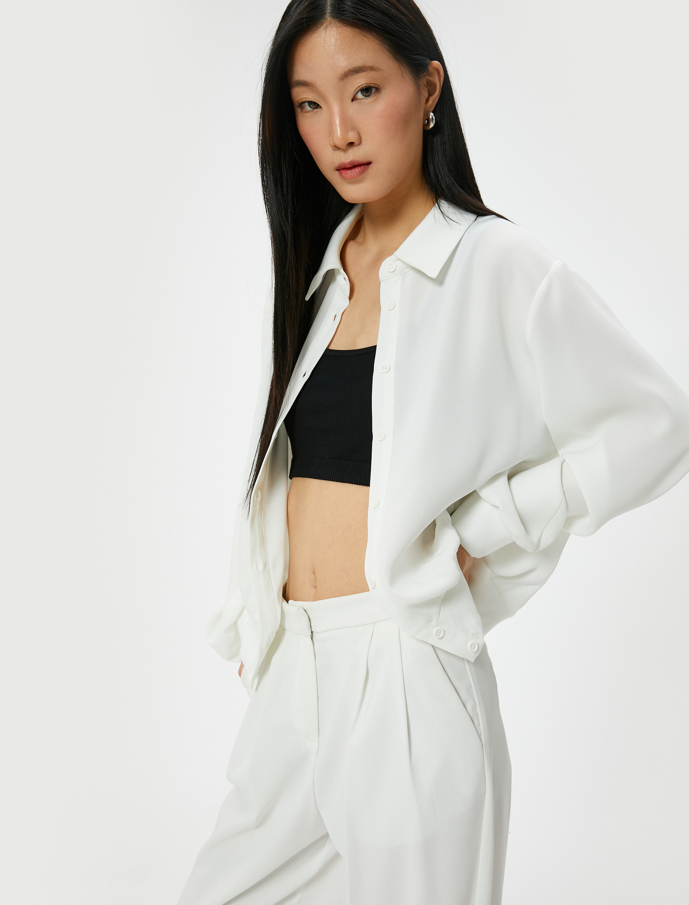   Şifon Gömlek Düğmeli Balon Kollu