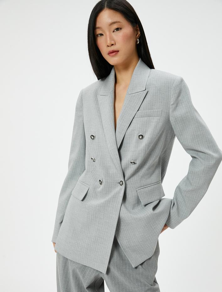  Kruvaze Blazer Ceket Düğmeli Cepli Standart Kesim