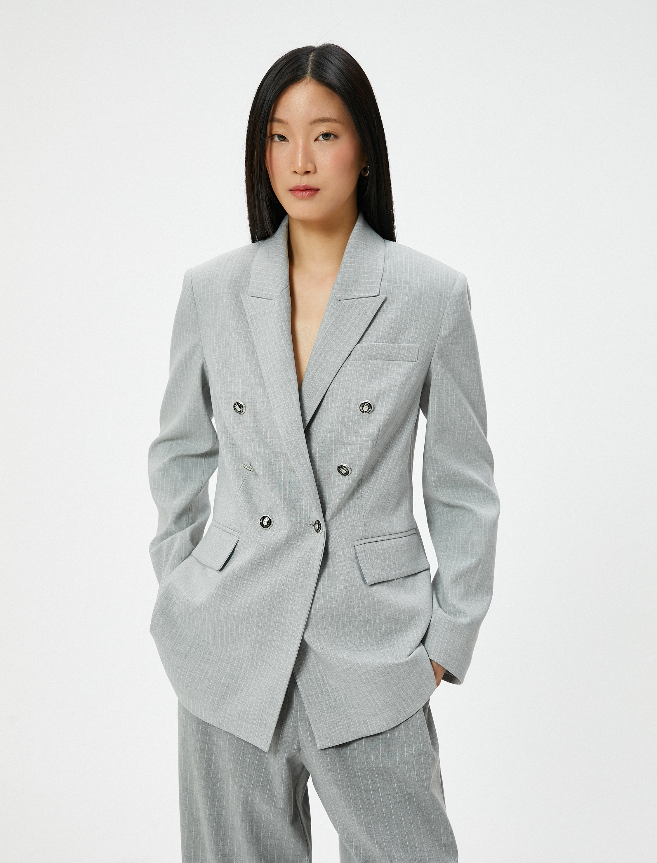   Kruvaze Blazer Ceket Düğmeli Cepli Standart Kesim