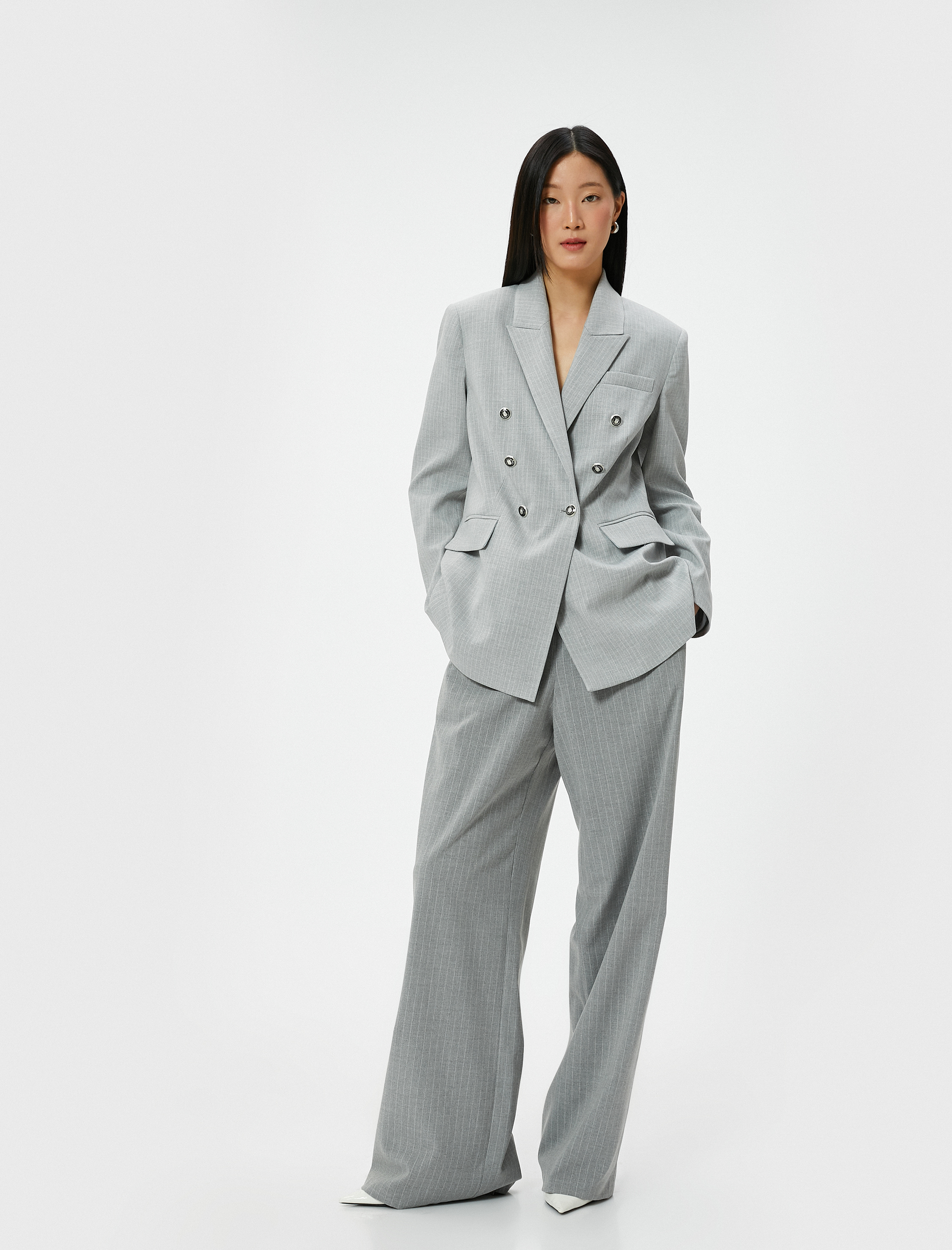   Kruvaze Blazer Ceket Düğmeli Cepli Standart Kesim