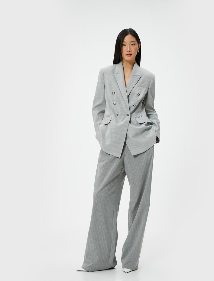  Kruvaze Blazer Ceket Düğmeli Cepli Standart Kesim