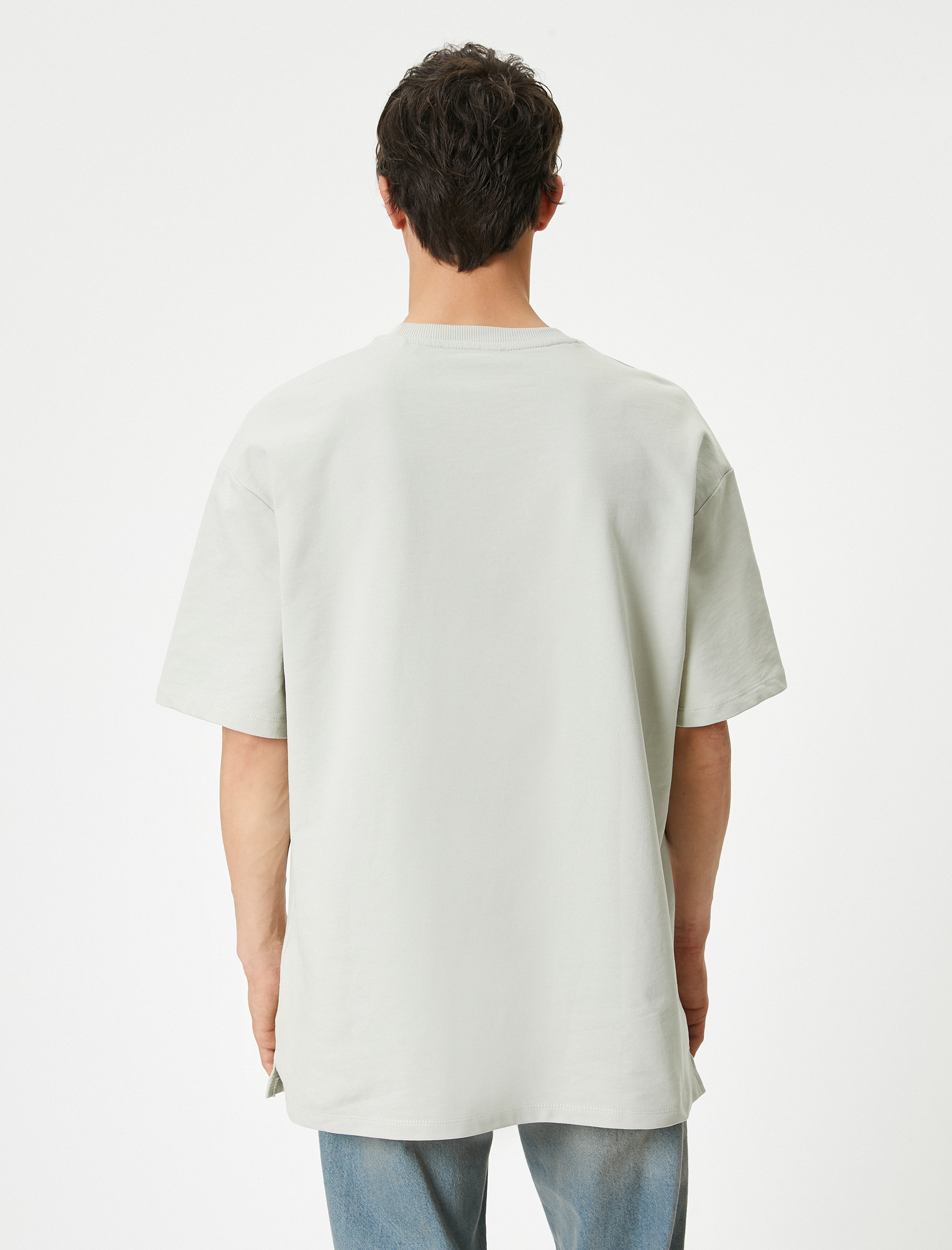   Basic Oversize Tişört Bisiklet Yaka Düşük Omuzlu Kısa Kollu Pamuklu