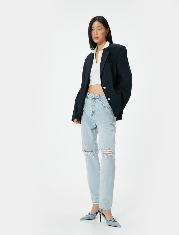  Rahat Kesim Yüksek Bel Kot Pantolon - Mom Jeans