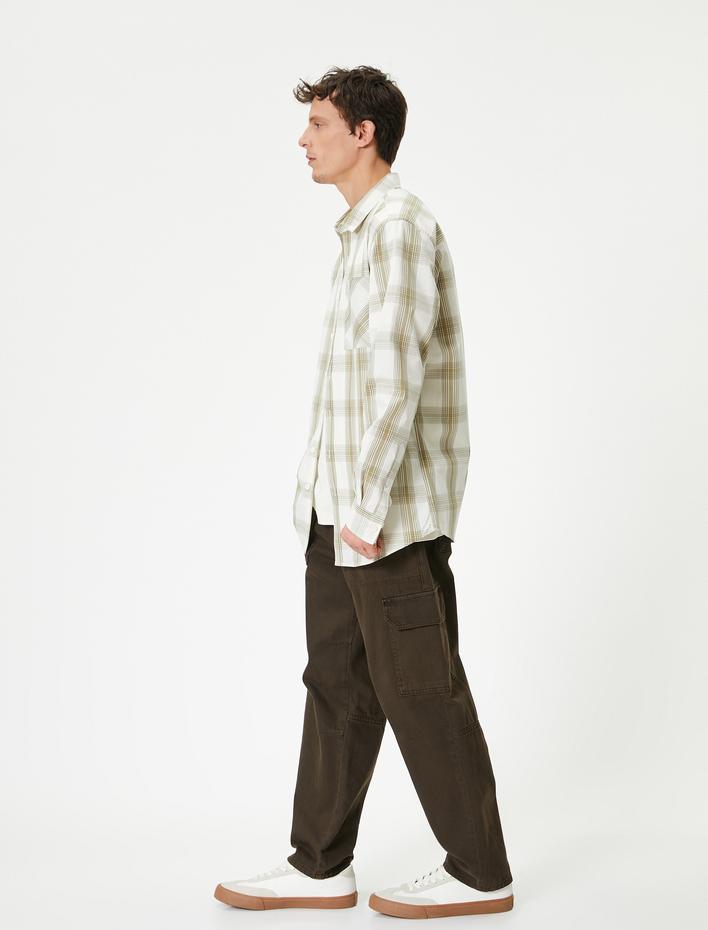  Ekoseli Gömlek Cep Detaylı Klasik Yaka Düğmeli Regular Fit