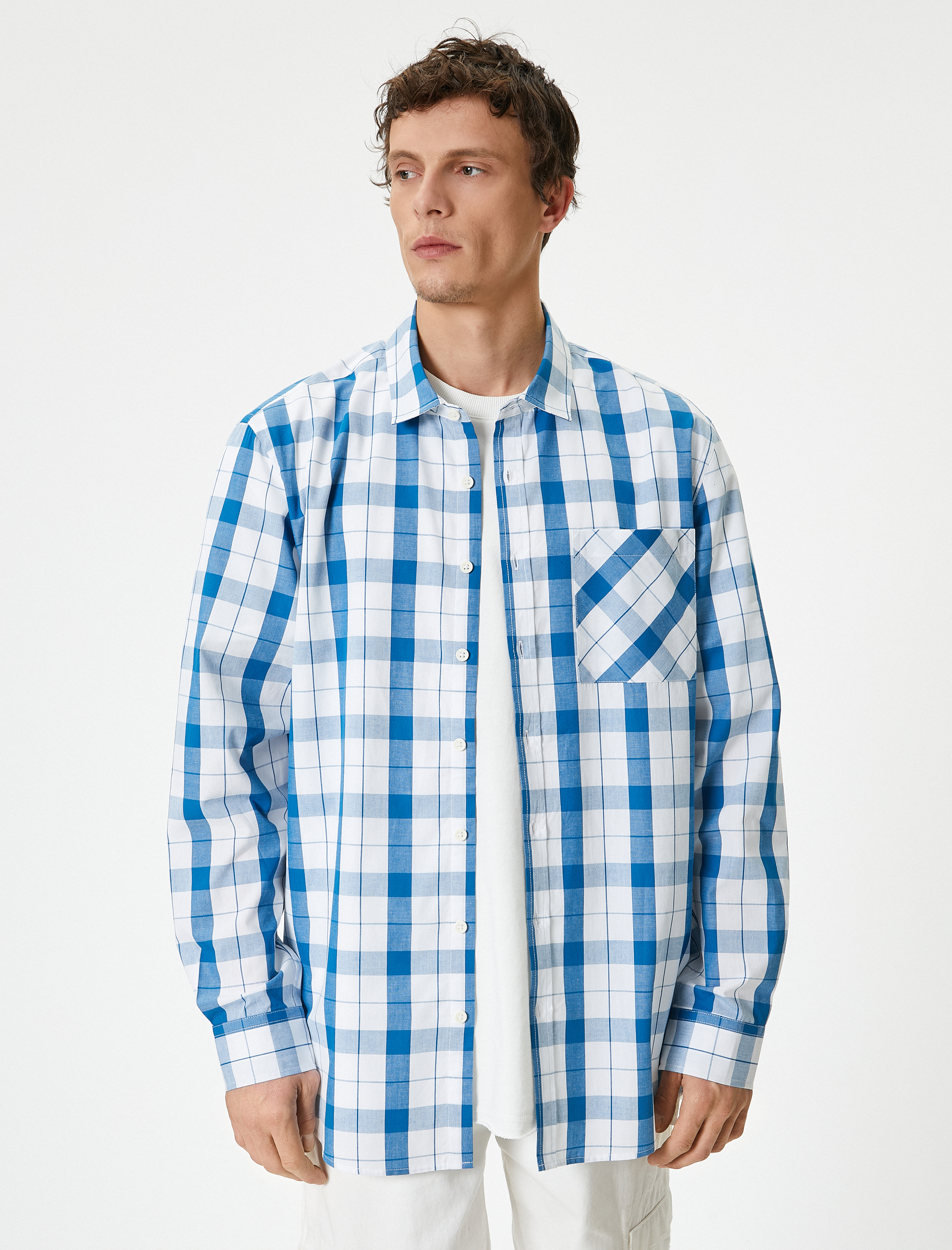   Ekoseli Gömlek Cep Detaylı Klasik Yaka Düğmeli Regular Fit