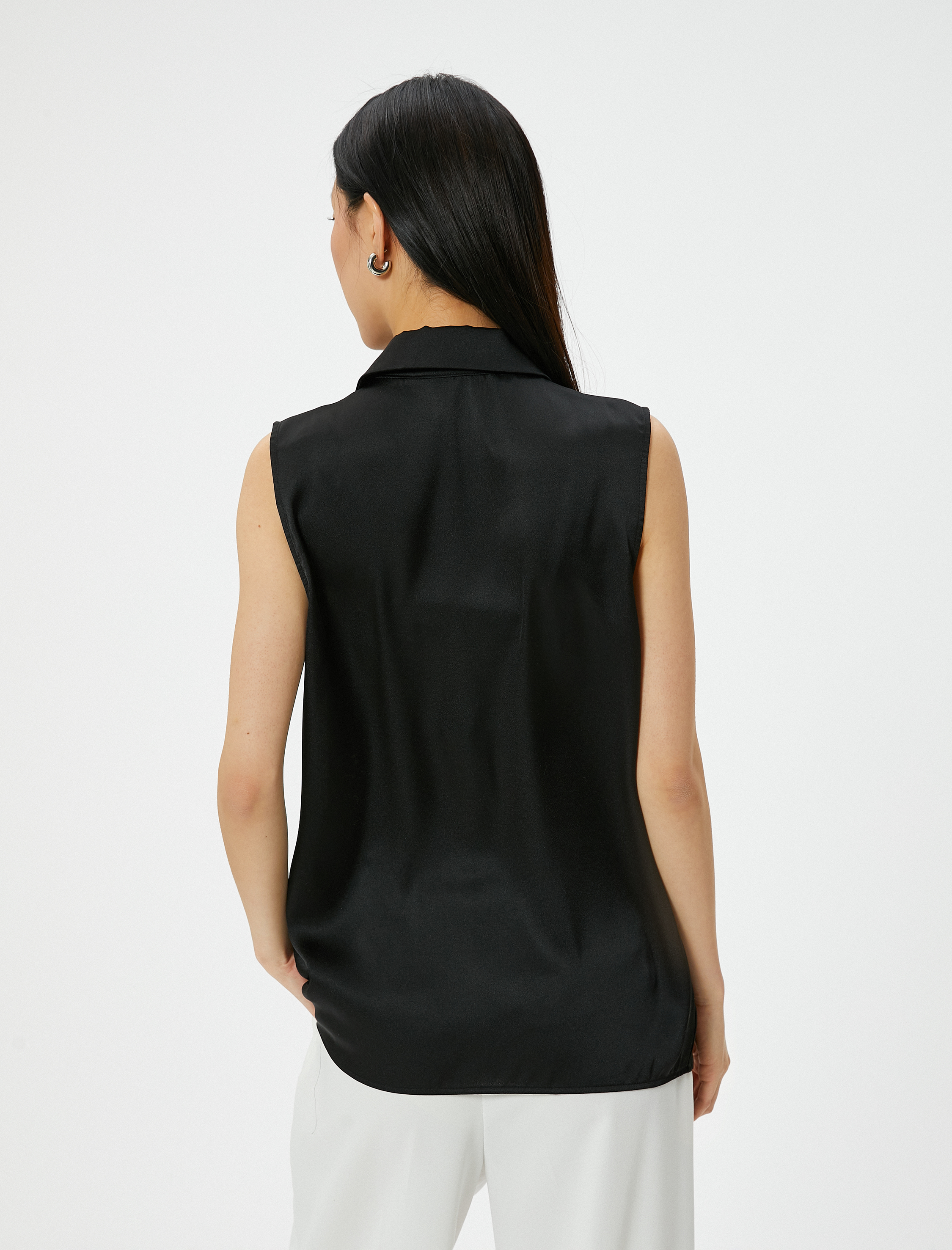   Kolsuz Gömlek Saten Düğmeli Klasik Yaka