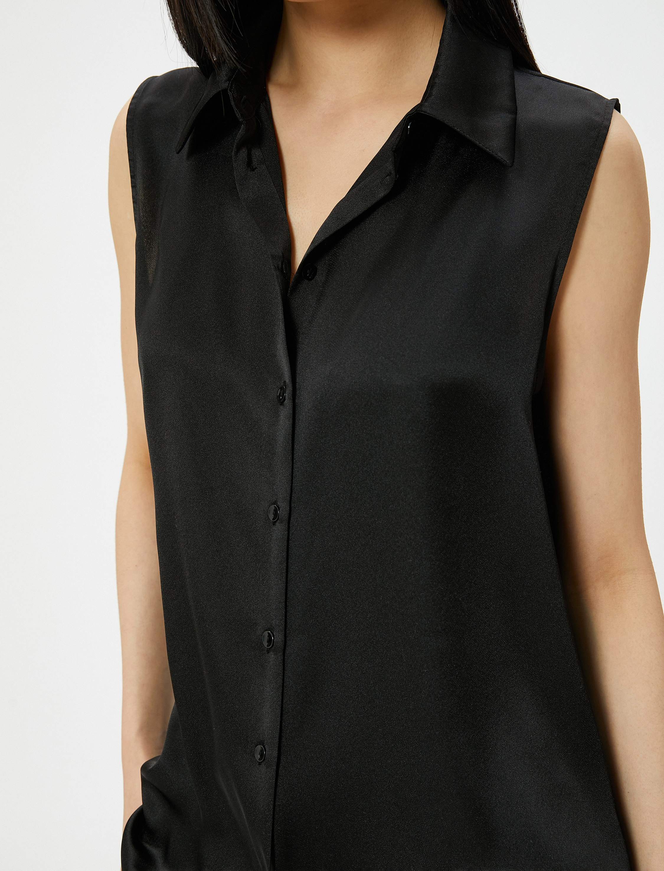   Kolsuz Gömlek Saten Düğmeli Klasik Yaka