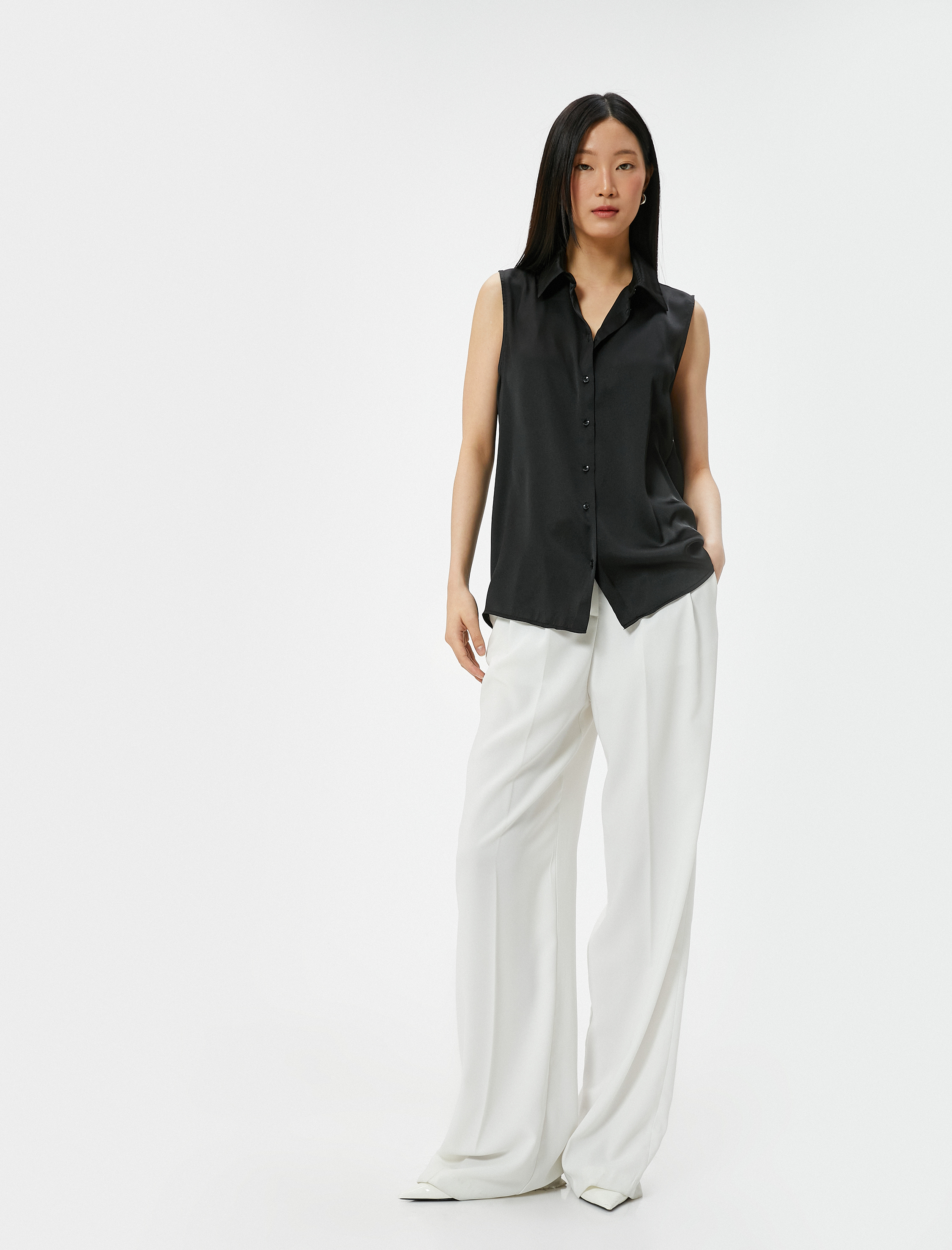   Kolsuz Gömlek Saten Düğmeli Klasik Yaka