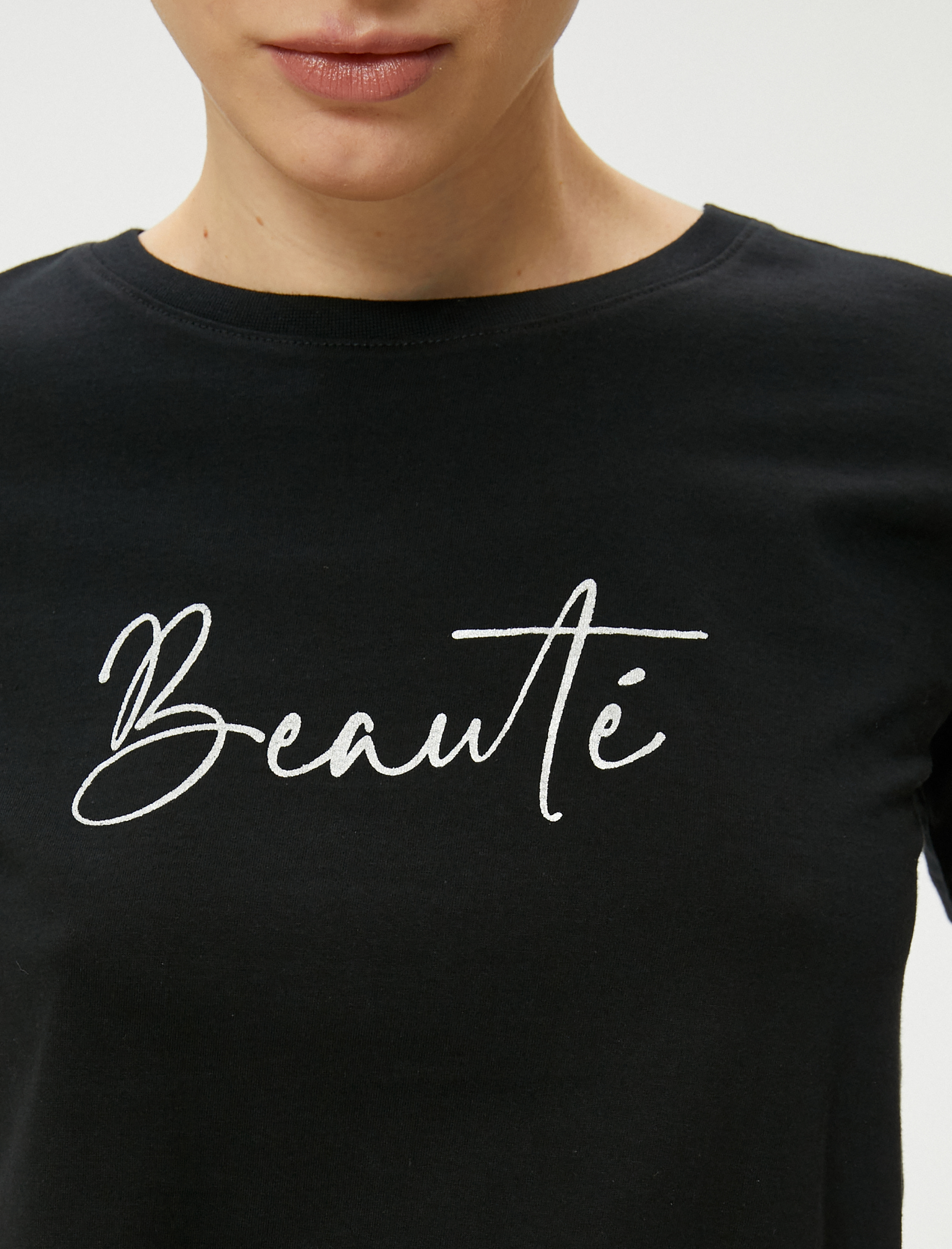   Baskılı Tişört Bisiklet Yaka Kısa Kollu Pamuklu