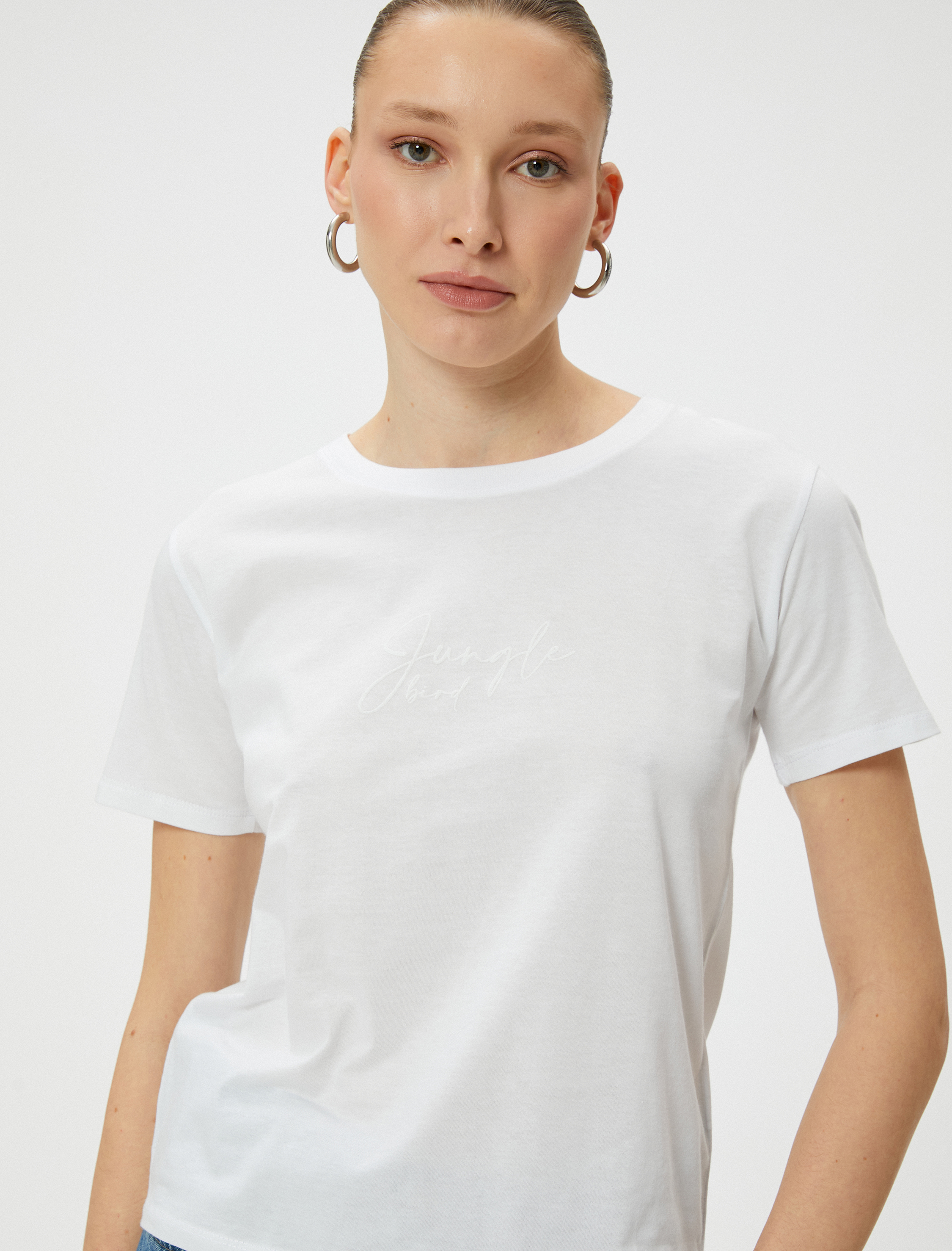   Tişört Slogan Baskılı Bisiklet Yaka Kısa Kollu Pamuklu