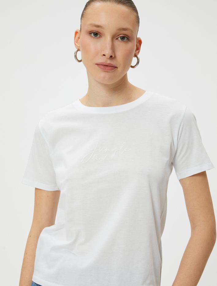  Tişört Slogan Baskılı Bisiklet Yaka Kısa Kollu Pamuklu