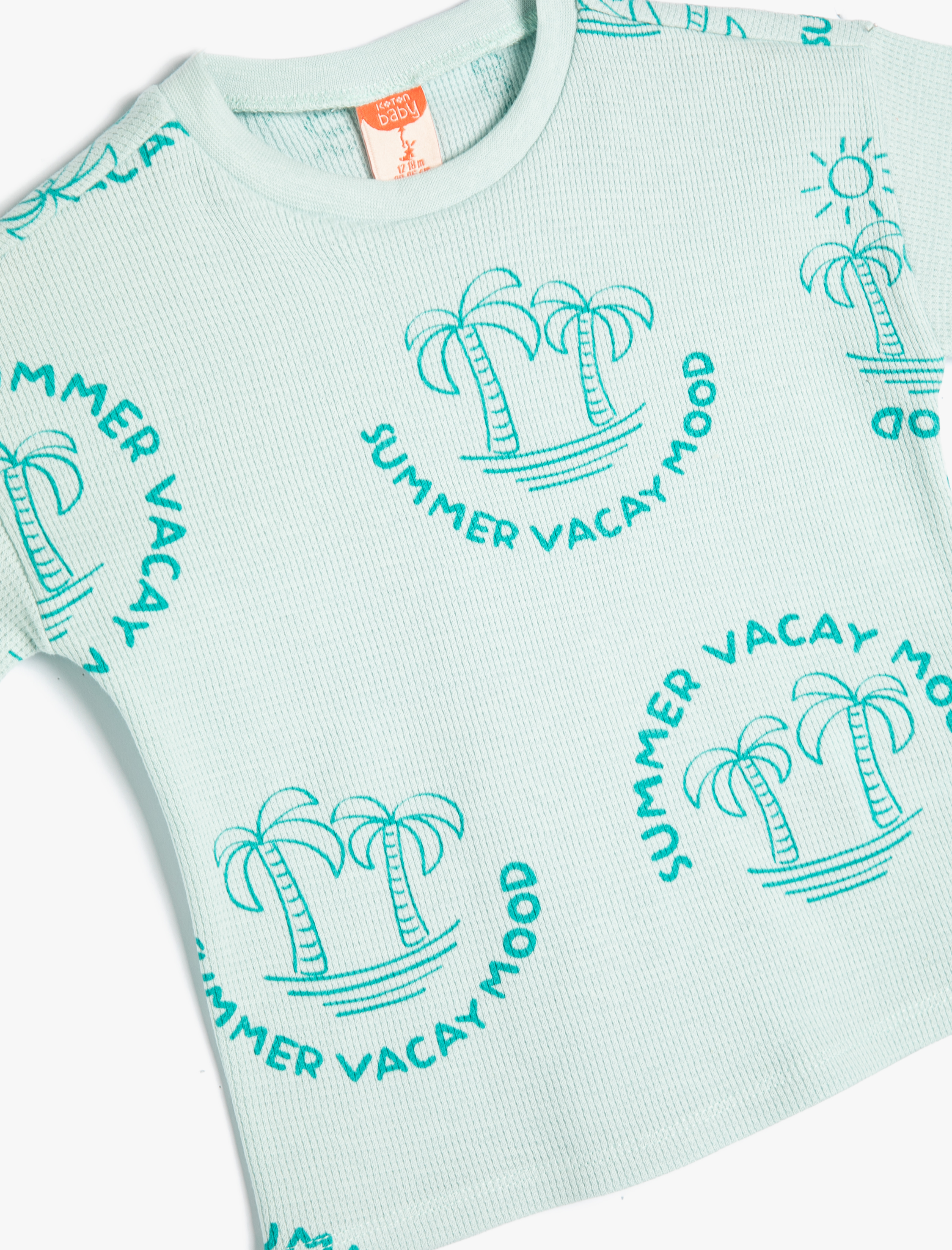  Erkek Bebek Tişört Kısa Kollu Palmiye Baskılı Bisiklet Yaka Dokulu Pamuklu
