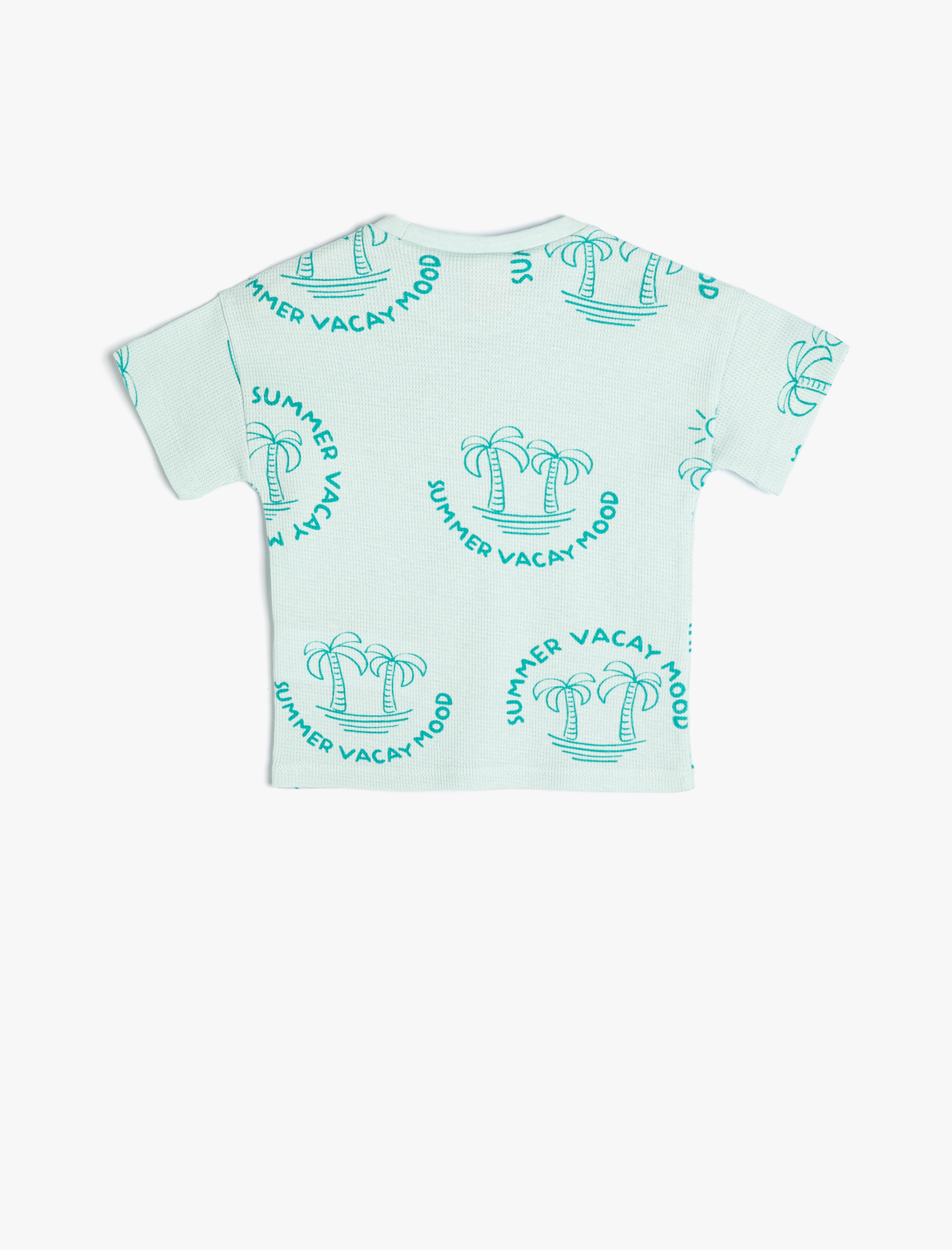  Erkek Bebek Tişört Kısa Kollu Palmiye Baskılı Bisiklet Yaka Dokulu Pamuklu