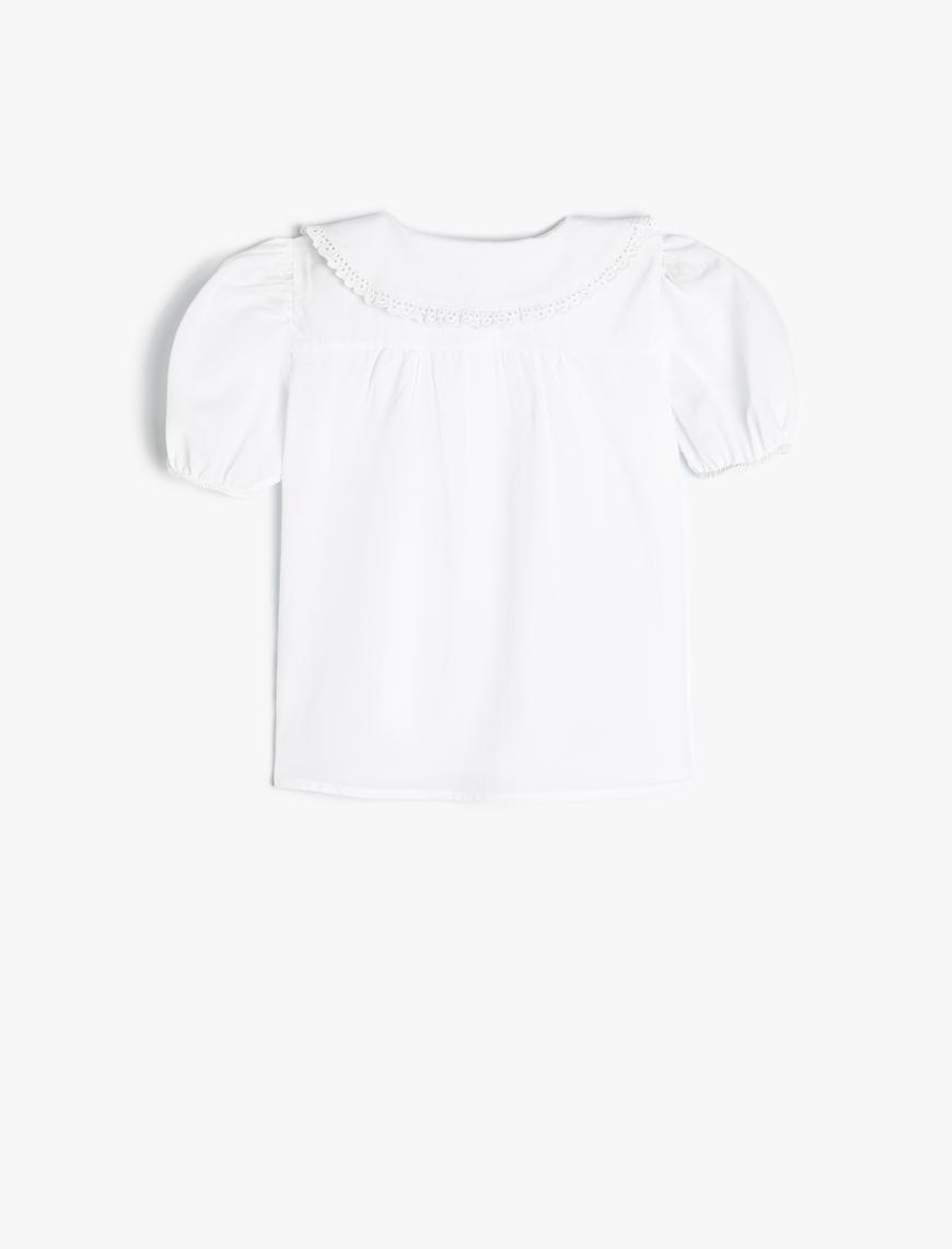  Kız Bebek Bebe Yaka Gömlek Kısa Kollu Pamuklu