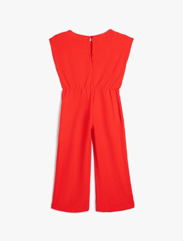 Kız Çocuk Tulum Tam Boy Kolsuz Yuvarlak Yaka Kuşak Detaylı