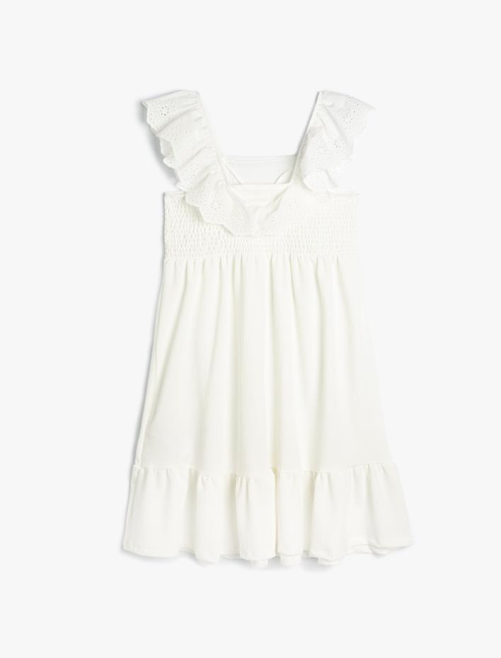 Kız Çocuk Elbise Kolsuz Fırfır Detaylı V Yaka